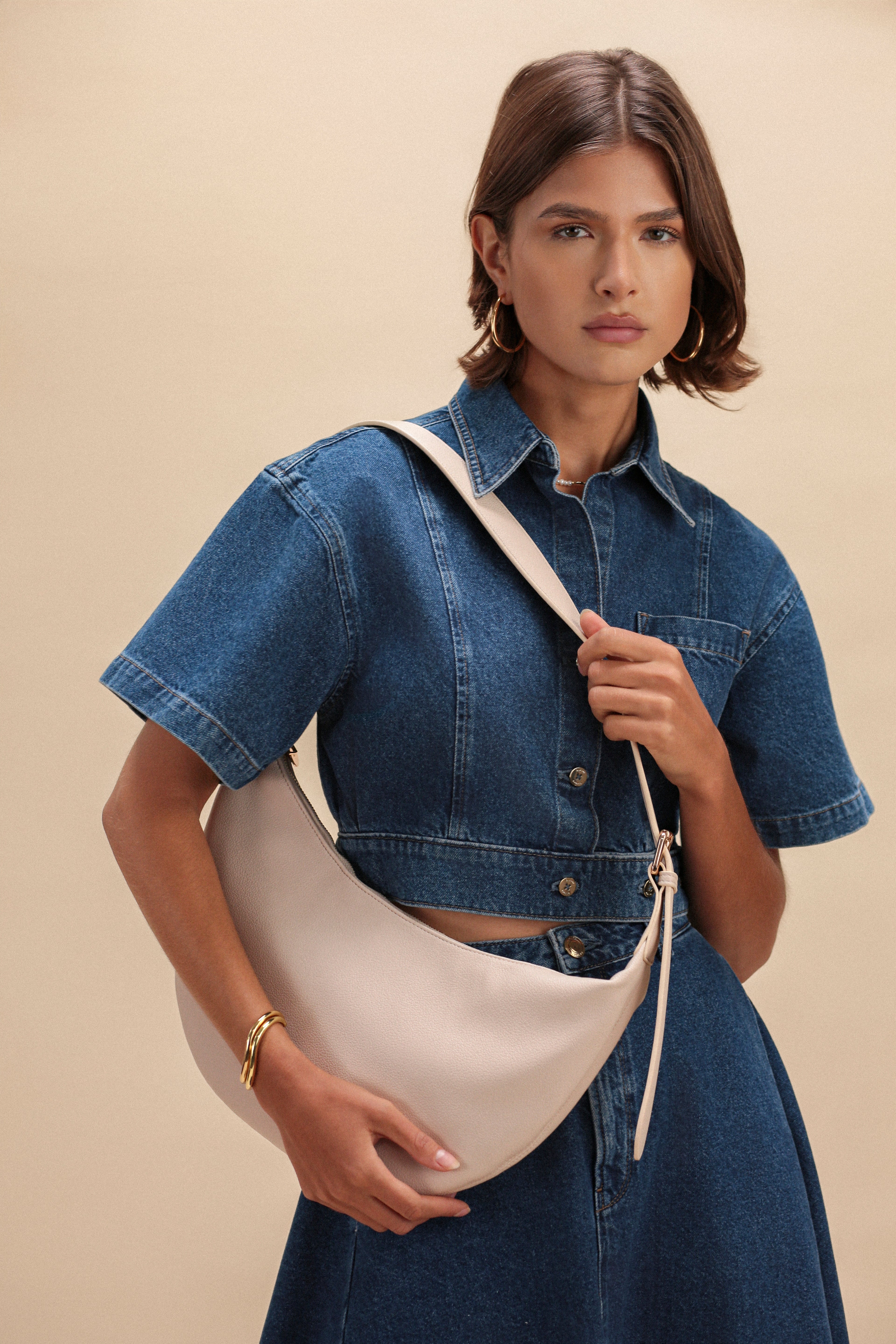 Slouchy Crossbody Bag - Ecru Pebble