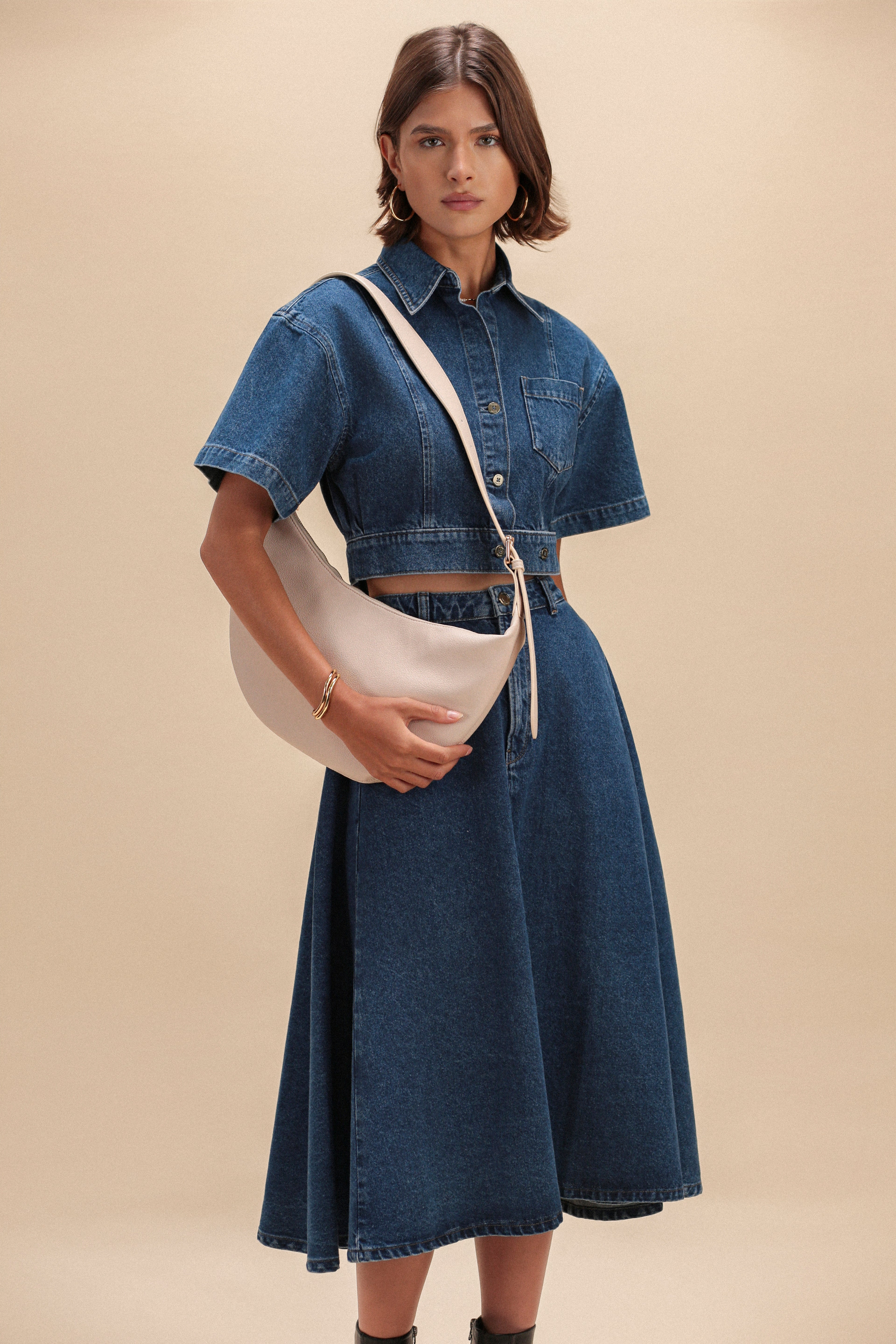 Slouchy Crossbody Bag - Ecru Pebble