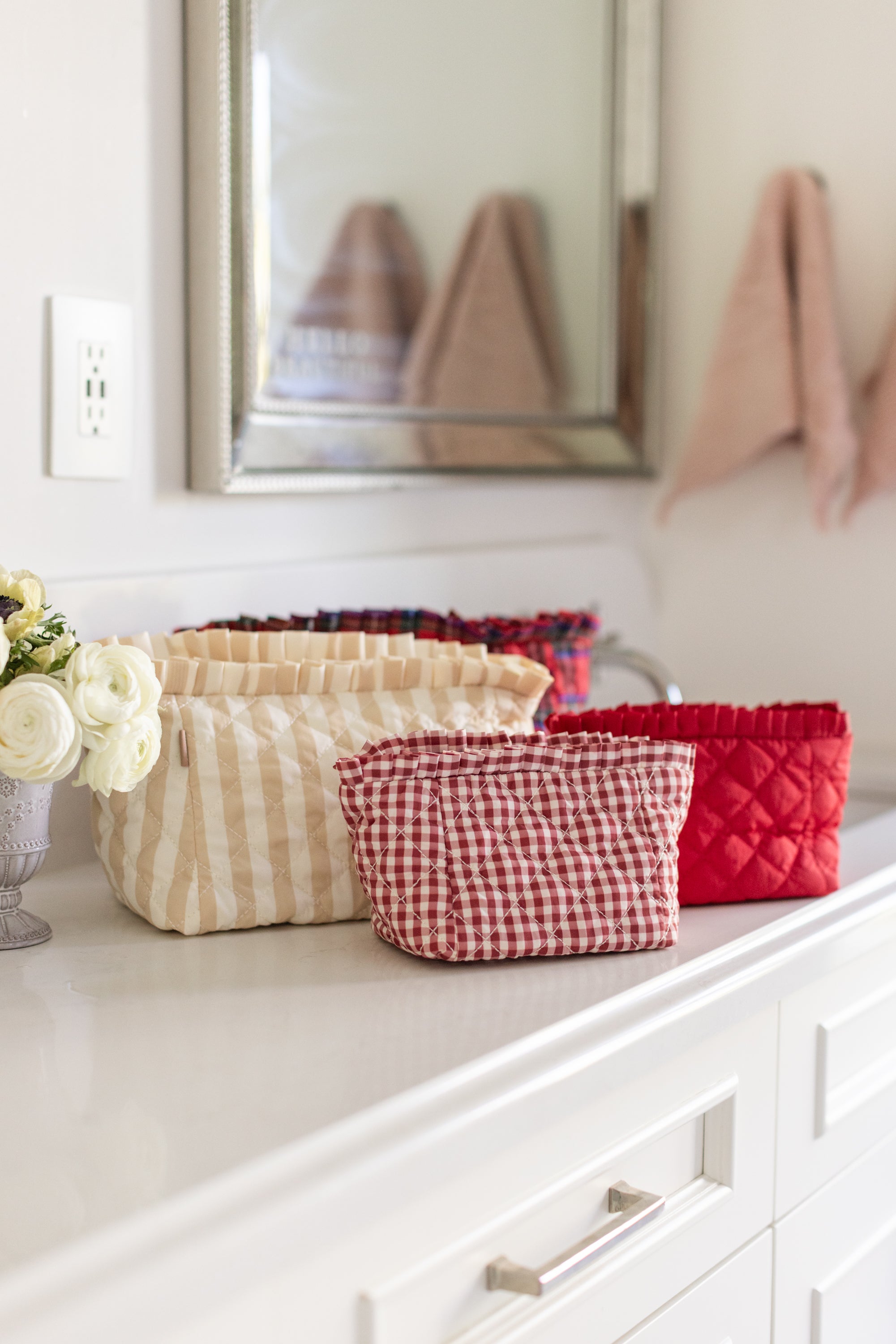 ela x Jillian Harris - Ruffle Mini Cosmetic Case - Red Gingham Print