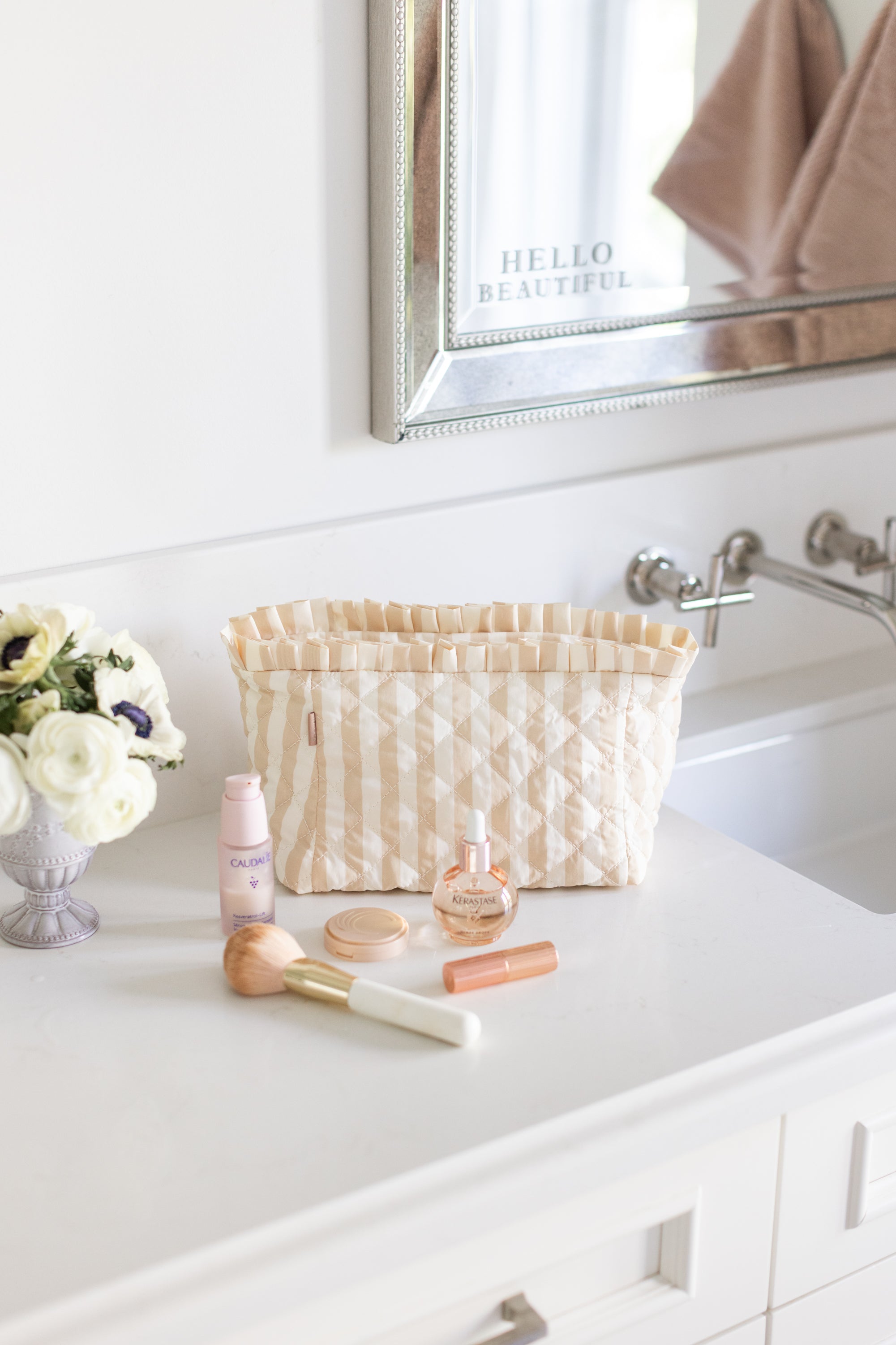 ela x Jillian Harris - Ruffle Cosmetic Case - Stripe Print
