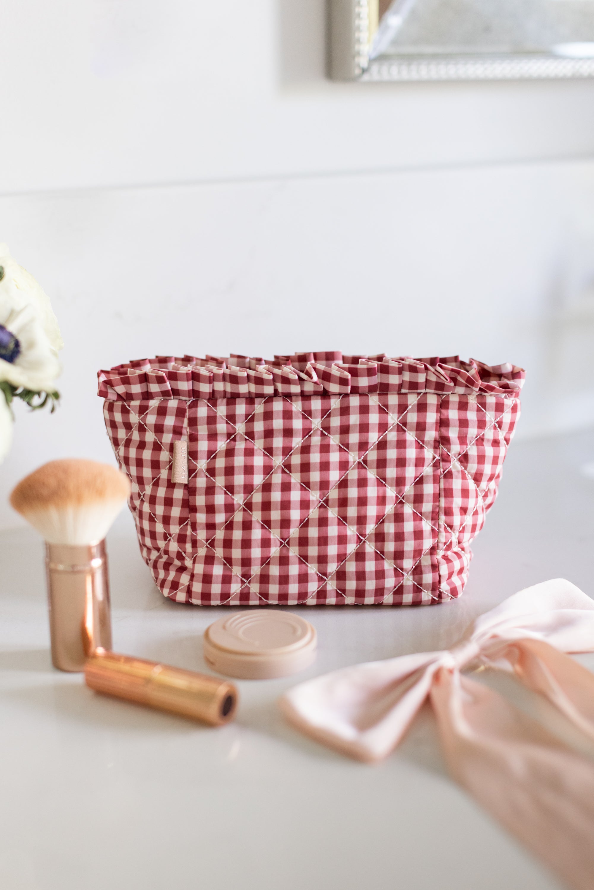 ela x Jillian Harris - Ruffle Mini Cosmetic Case - Red Gingham Print