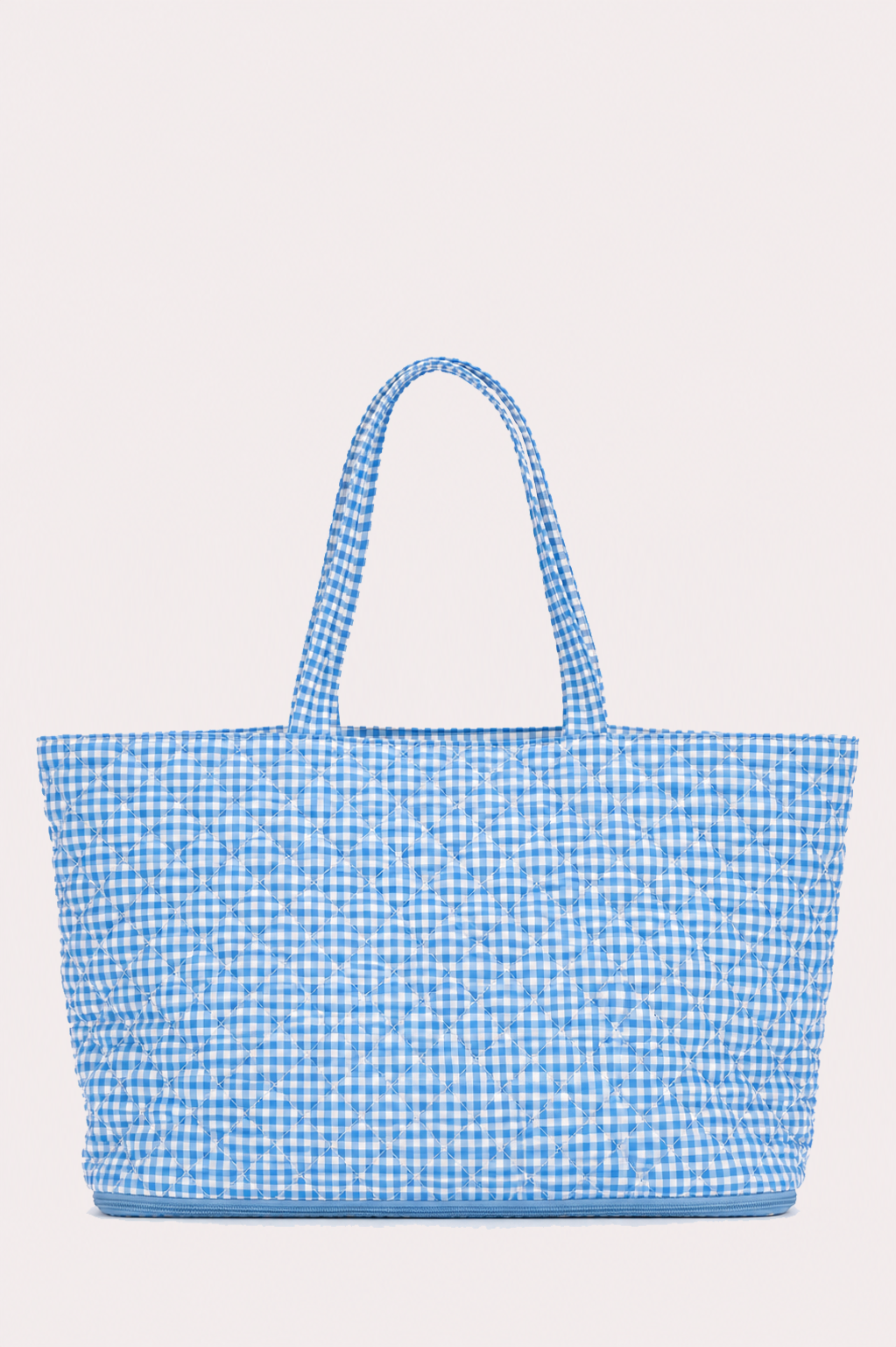 Quilted Expandable Tote – BLUE GINGHAM PRINT