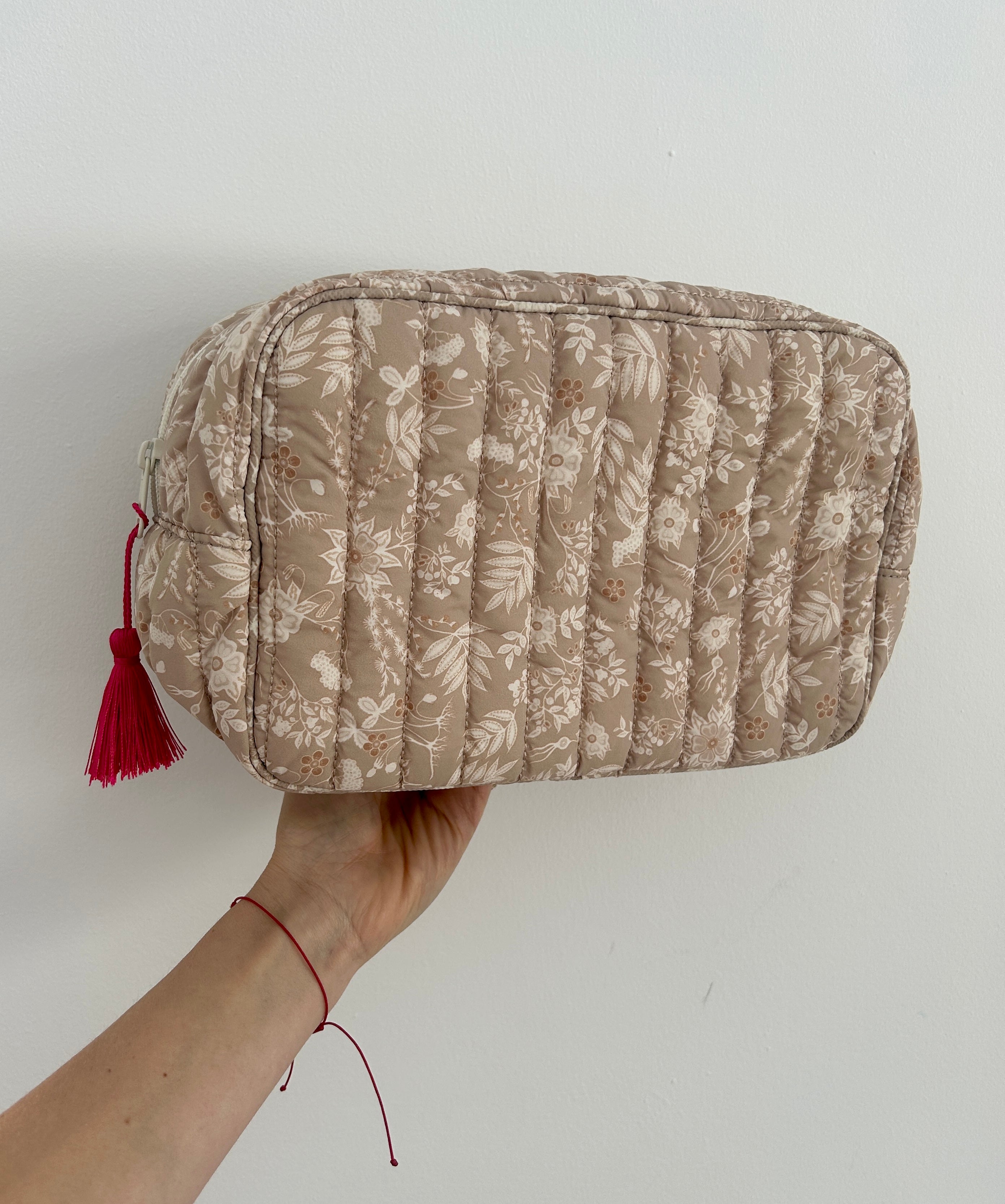 Quilted Large Cosmetic Case - Taupe Print (studio sample)