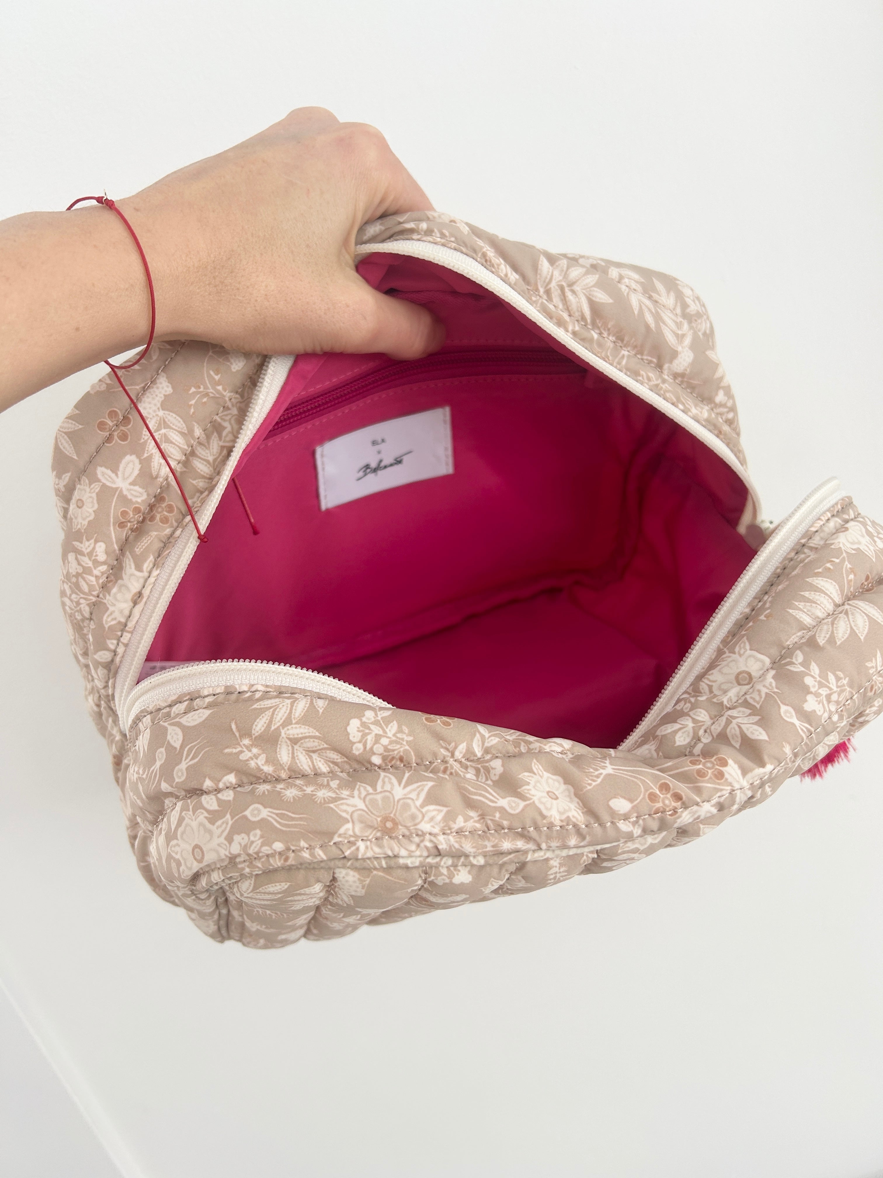 Quilted Large Cosmetic Case - Taupe Print (studio sample)