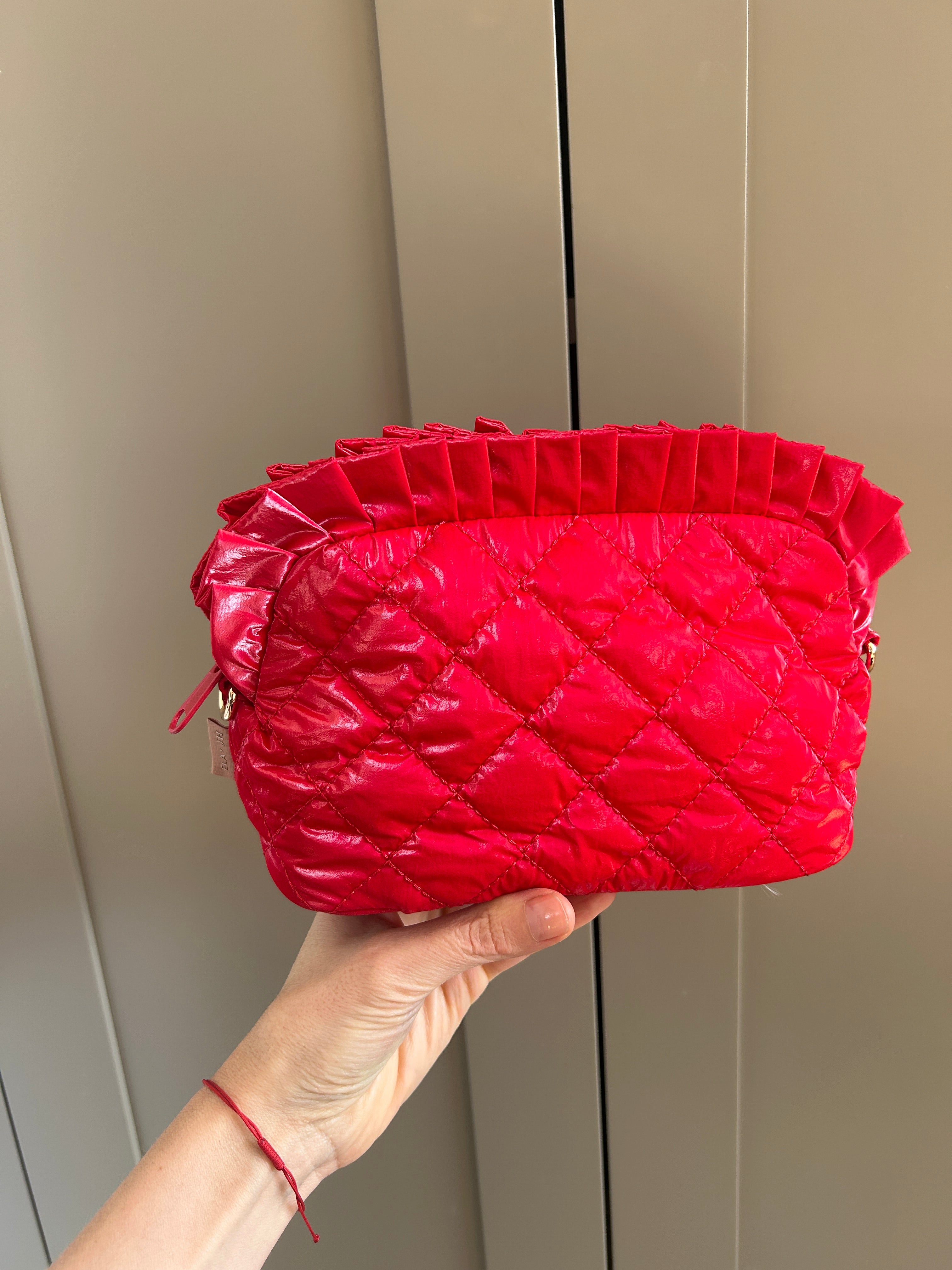 Shiny Quilted Dome Cosmetic Case/Bag with Chain - Red (studio sample)