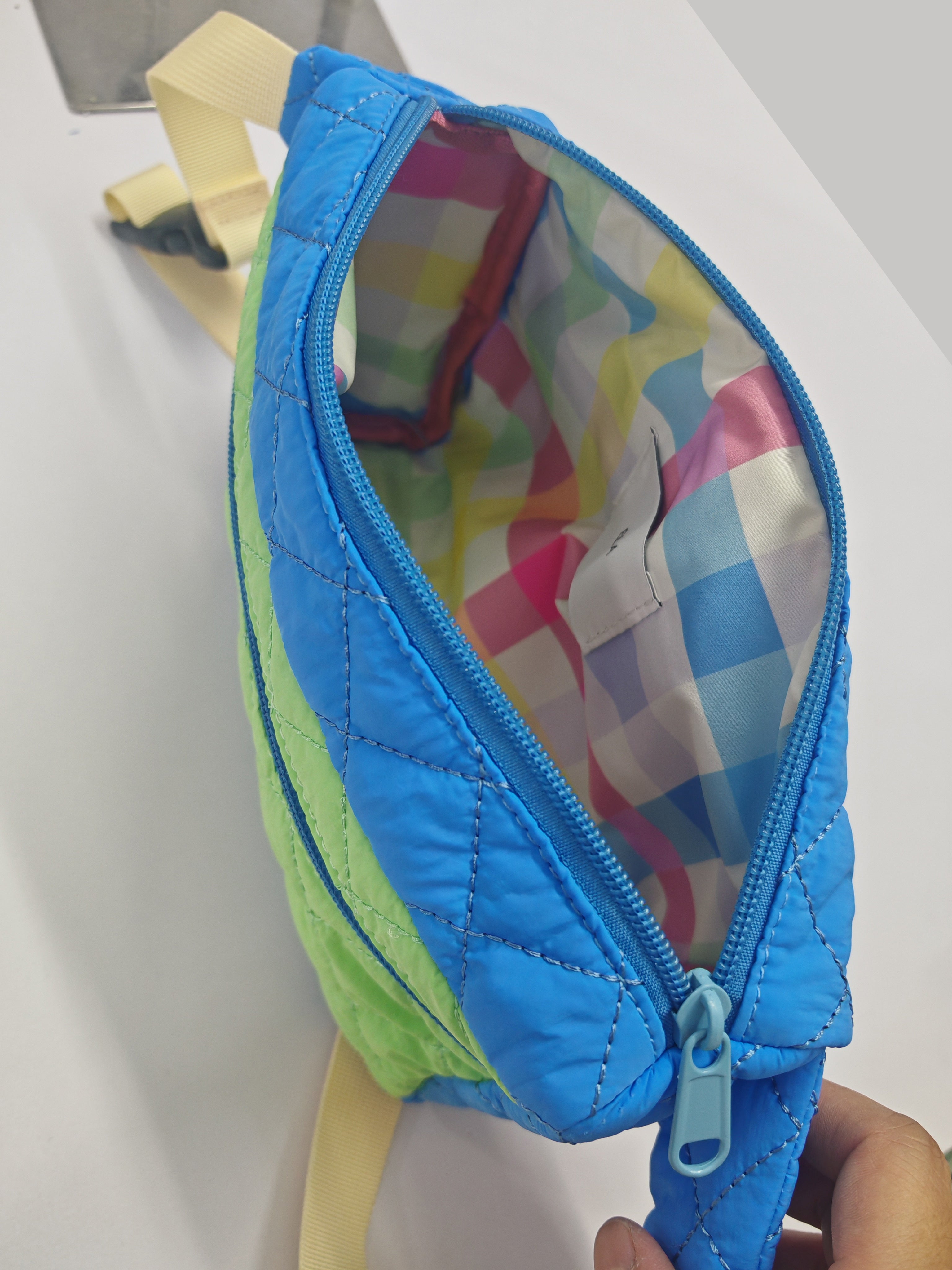 Quilted Colour Block Fanny Pack - Blue Green Butter Yellow (studio sample)