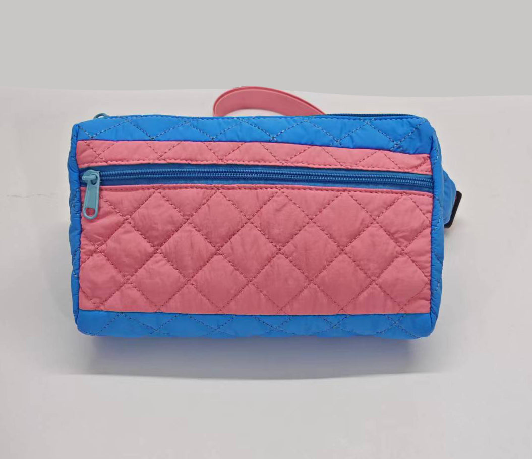 Quilted Colour Block Fanny Pack - Blue-Pink (studio sample)