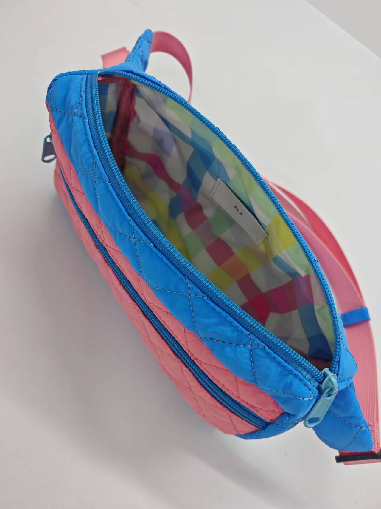 Quilted Colour Block Fanny Pack - Blue-Pink (studio sample)