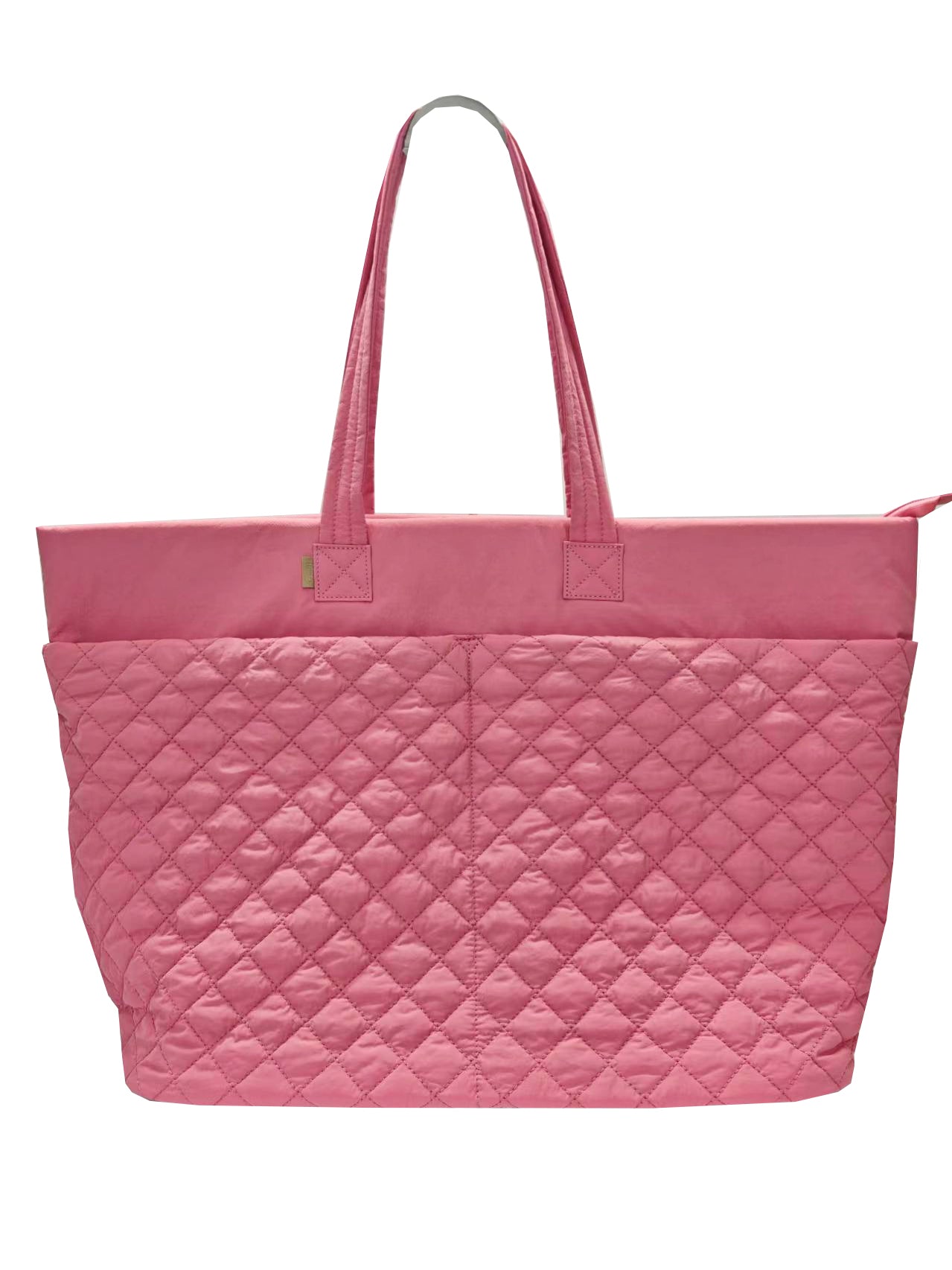 Large Quilted Tote with Front Pockets - Pink (studio sample)