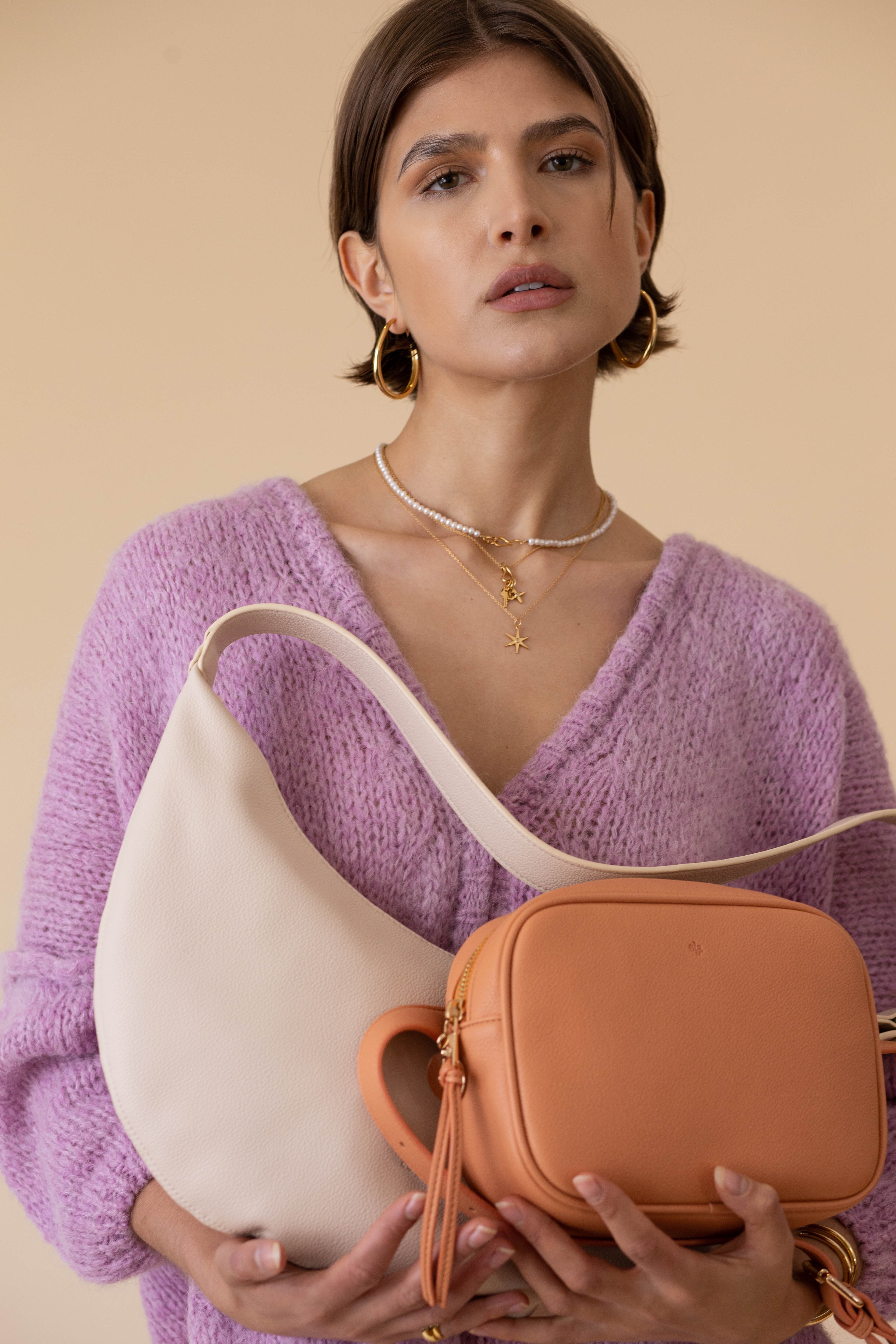Slouchy Crossbody Bag - Ecru Pebble