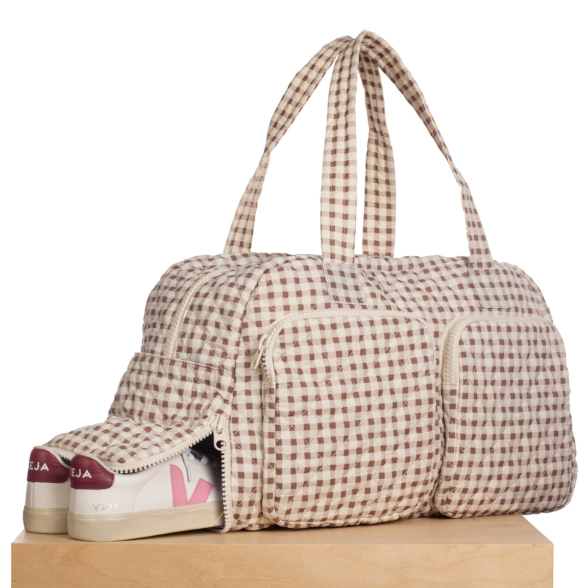 Front Pocket Duffle – Taupe/Cream Gingham (Sample)
