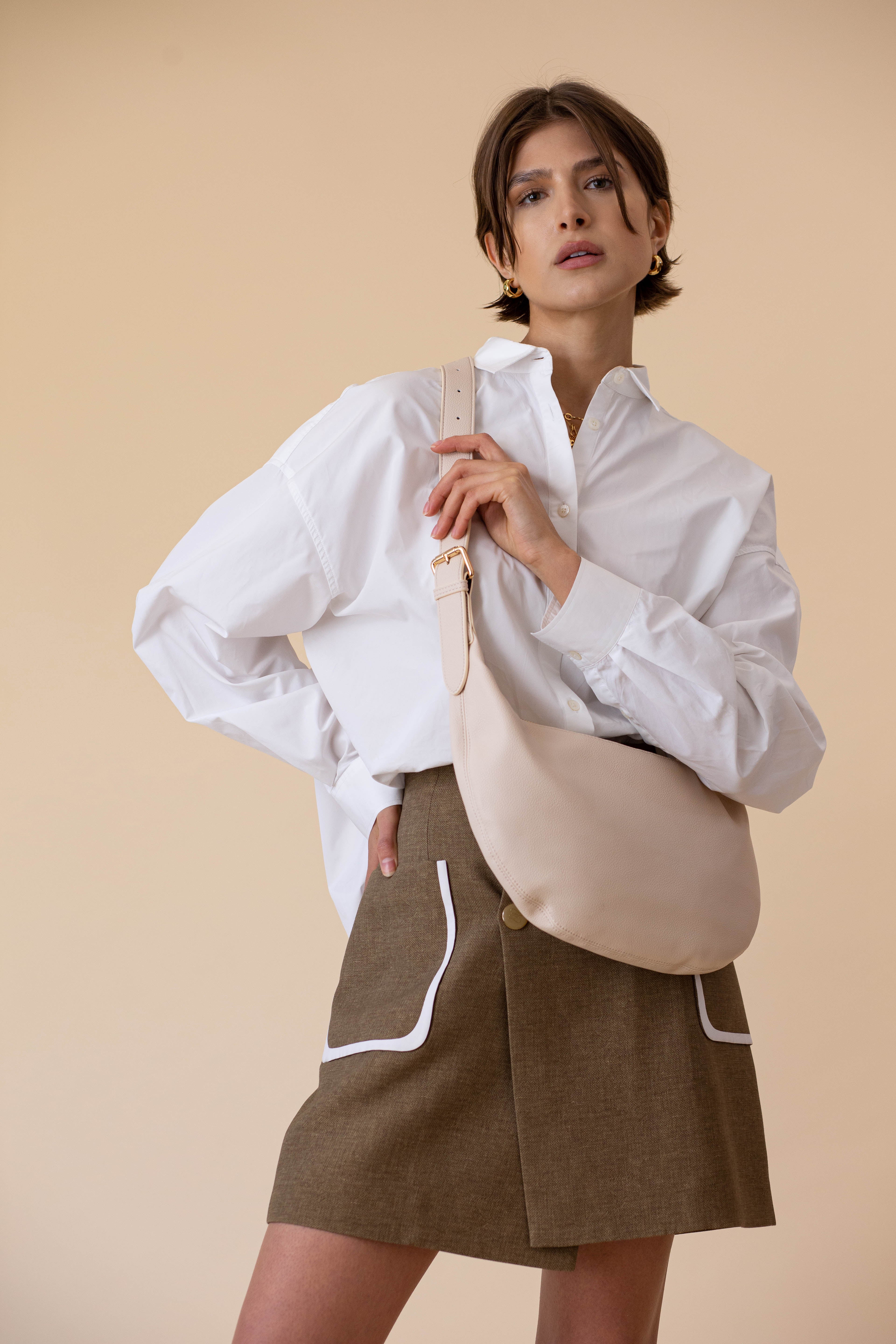 Slouchy Crossbody Bag - Ecru Pebble