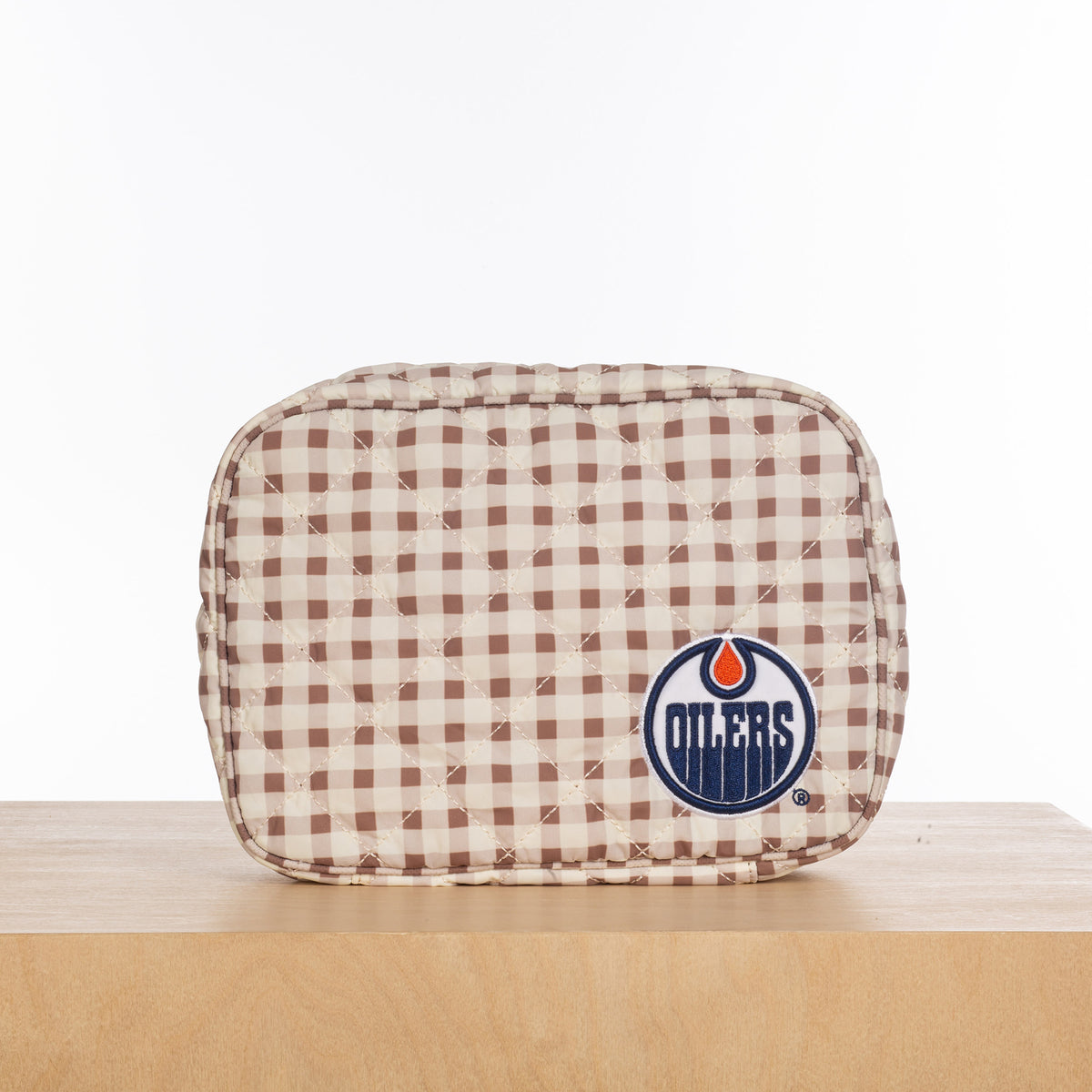 Zipped Travel Case - Taupe Gingham print (Sample)