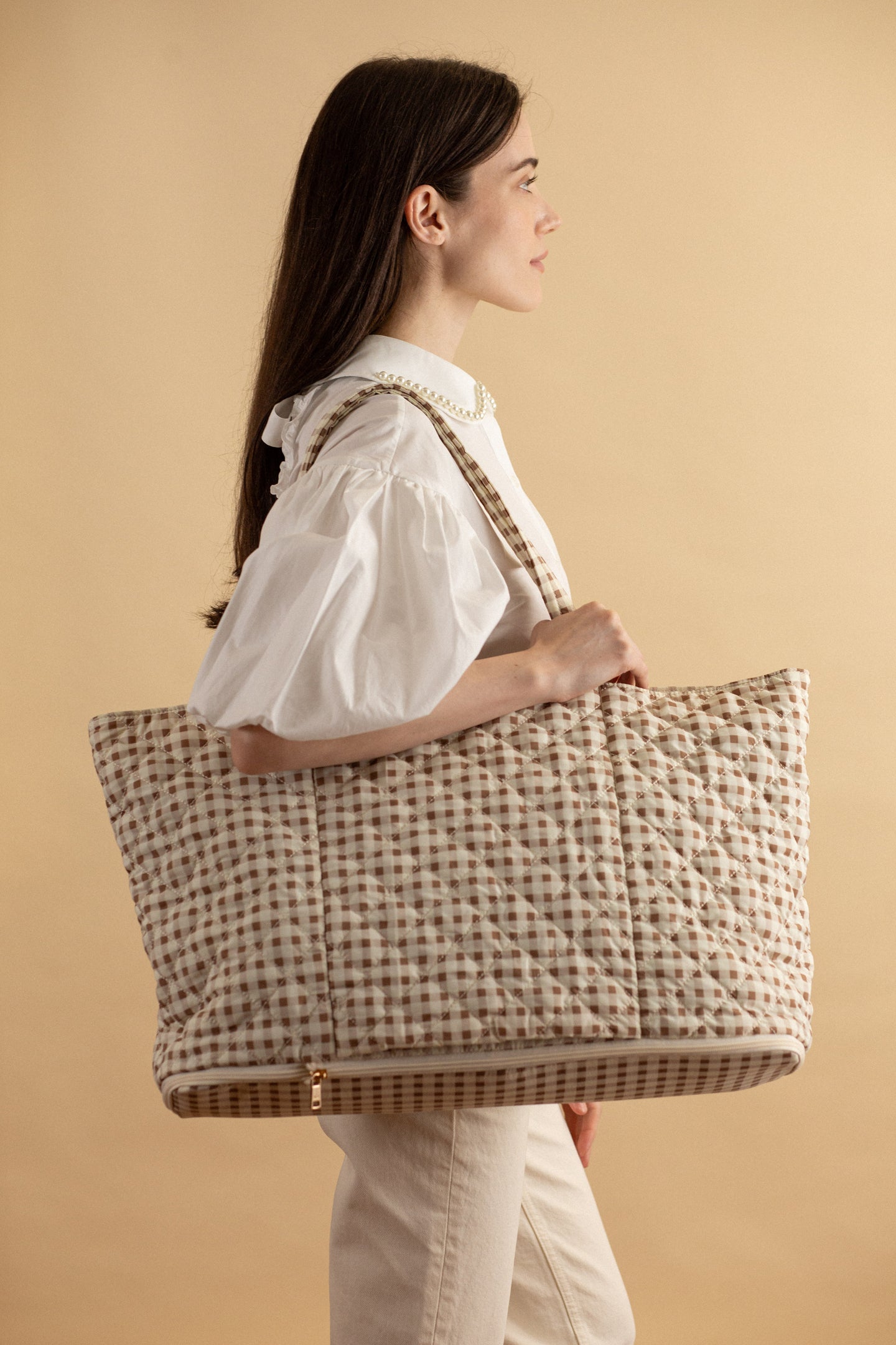 Quilted Expandable Tote – Gingham Print