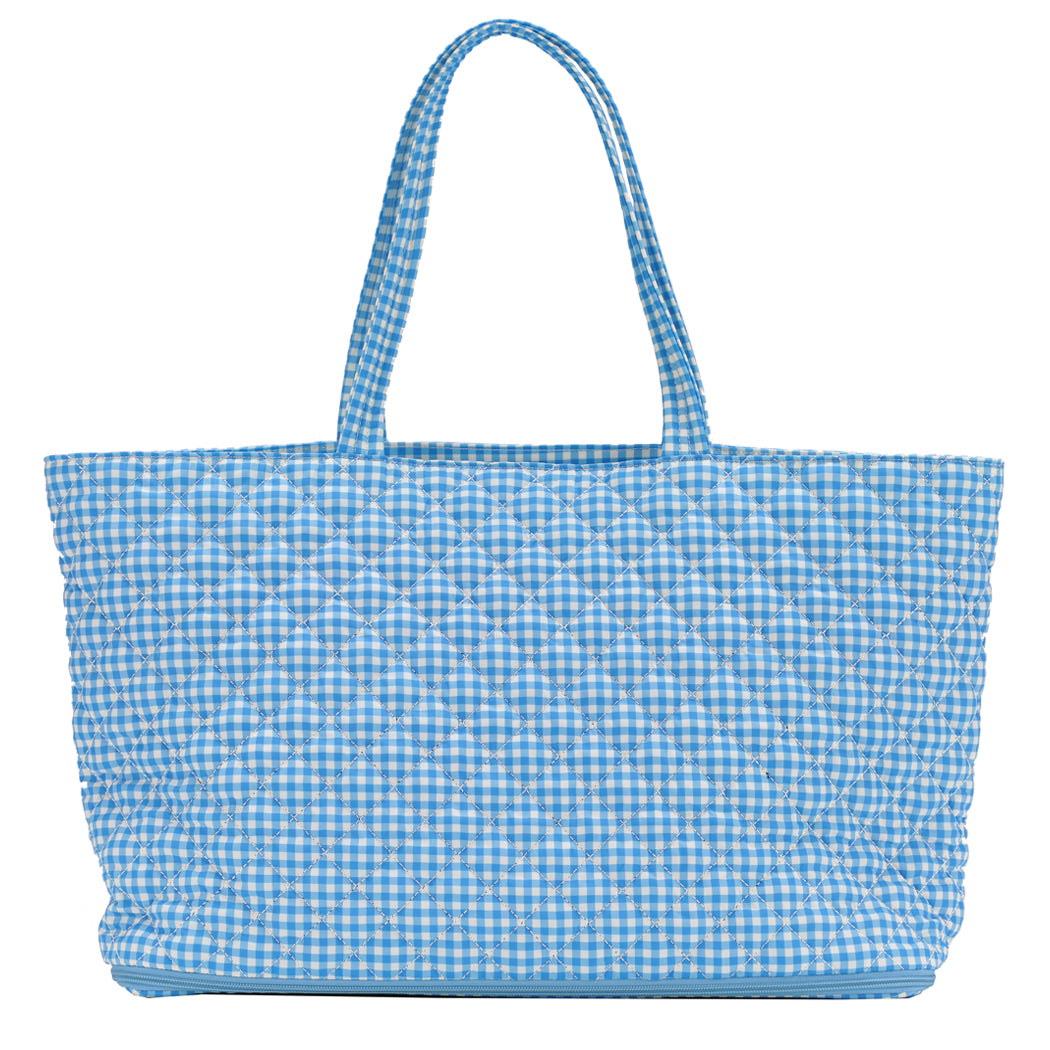 Quilted Expandable Tote – BLUE GINGHAM PRINT