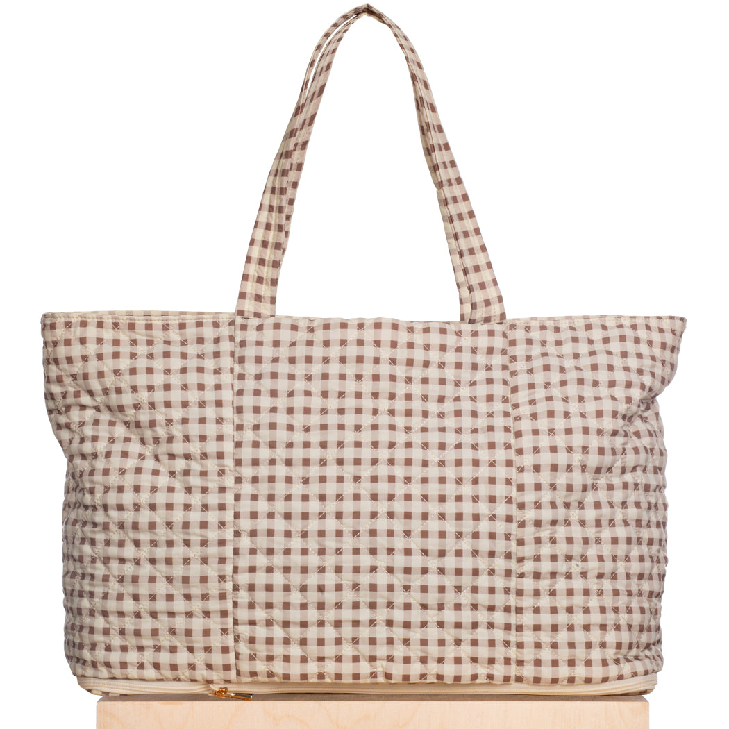Quilted Expandable Tote – Gingham Print