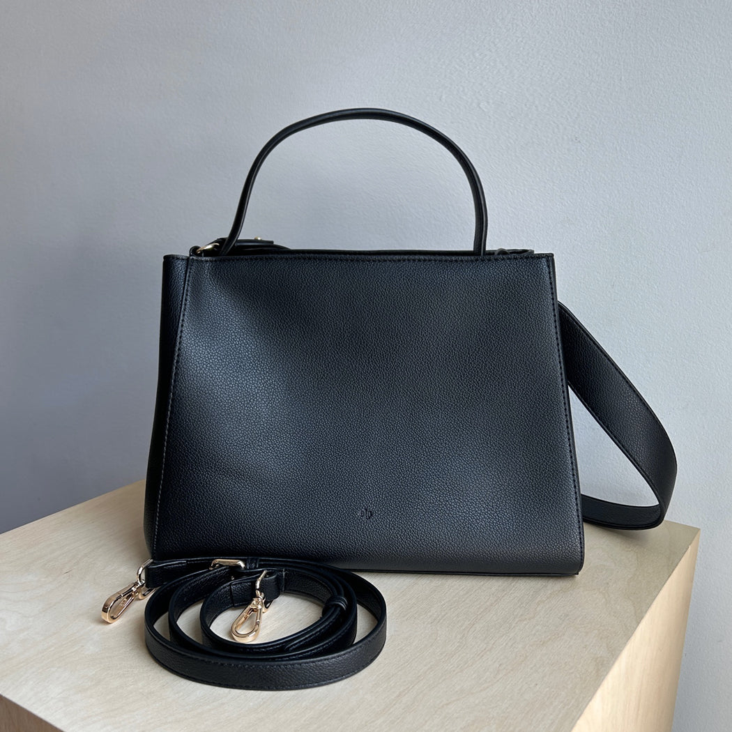 Satchel Bag - Black with gunmetal hardware (comes with two straps)