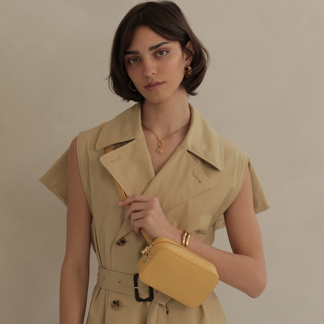 Micro Belt Bag – Yellow Pebble with Gold Hardware