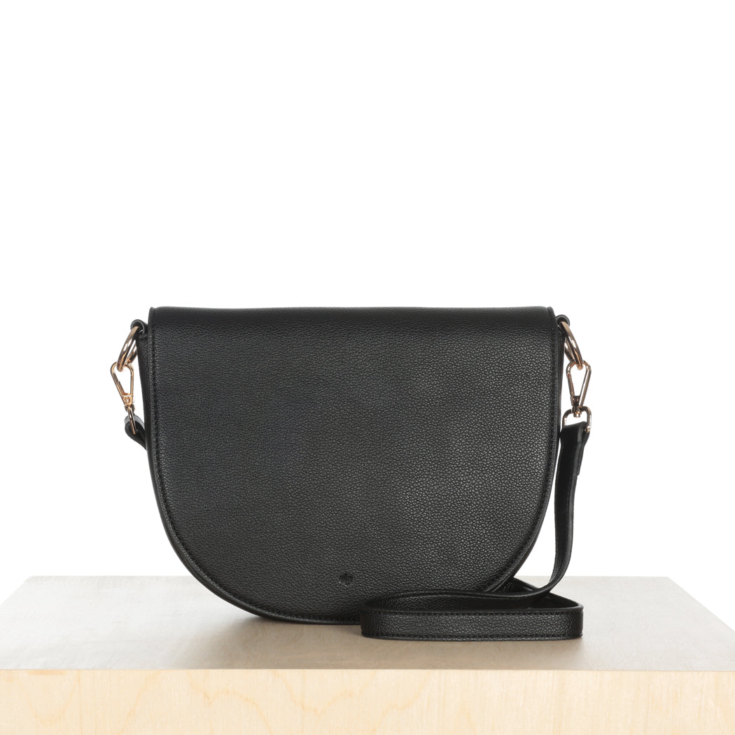 Mini Saddle Bag - Black Pebble with Gold Hardware