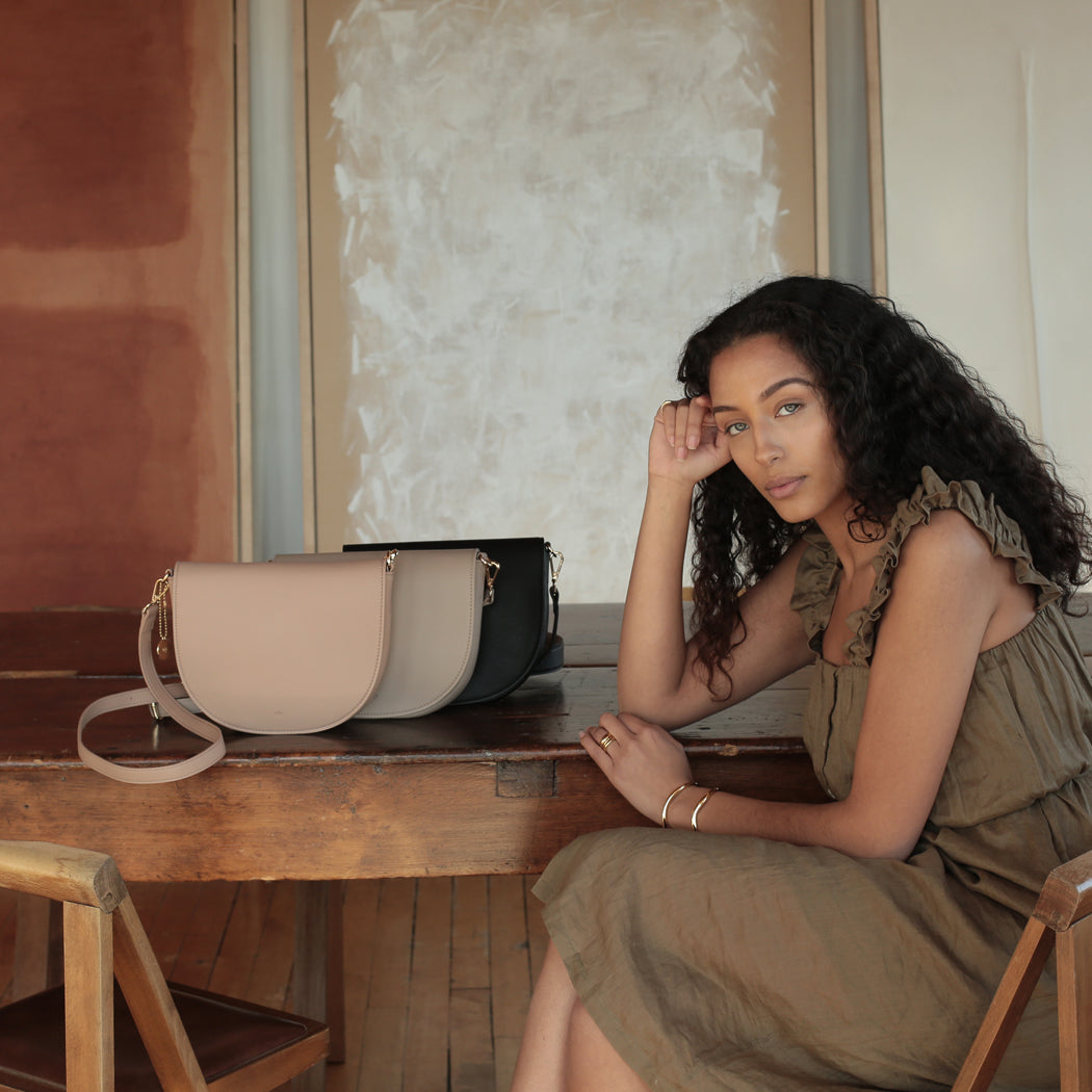 Saddle Bag - Black Pebble with Gold Hardware