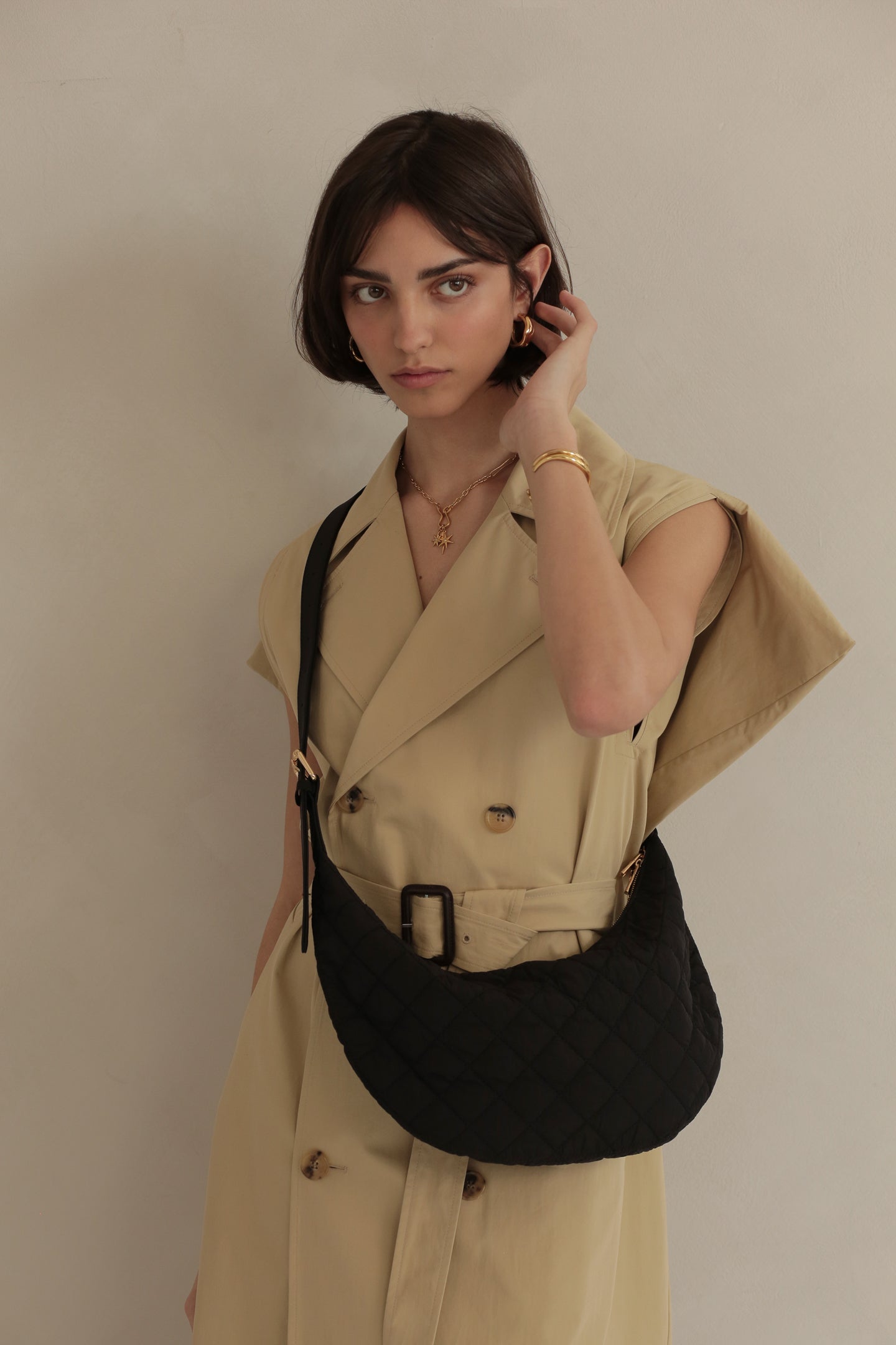 Slouchy Crossbody Bag - Black Quilted