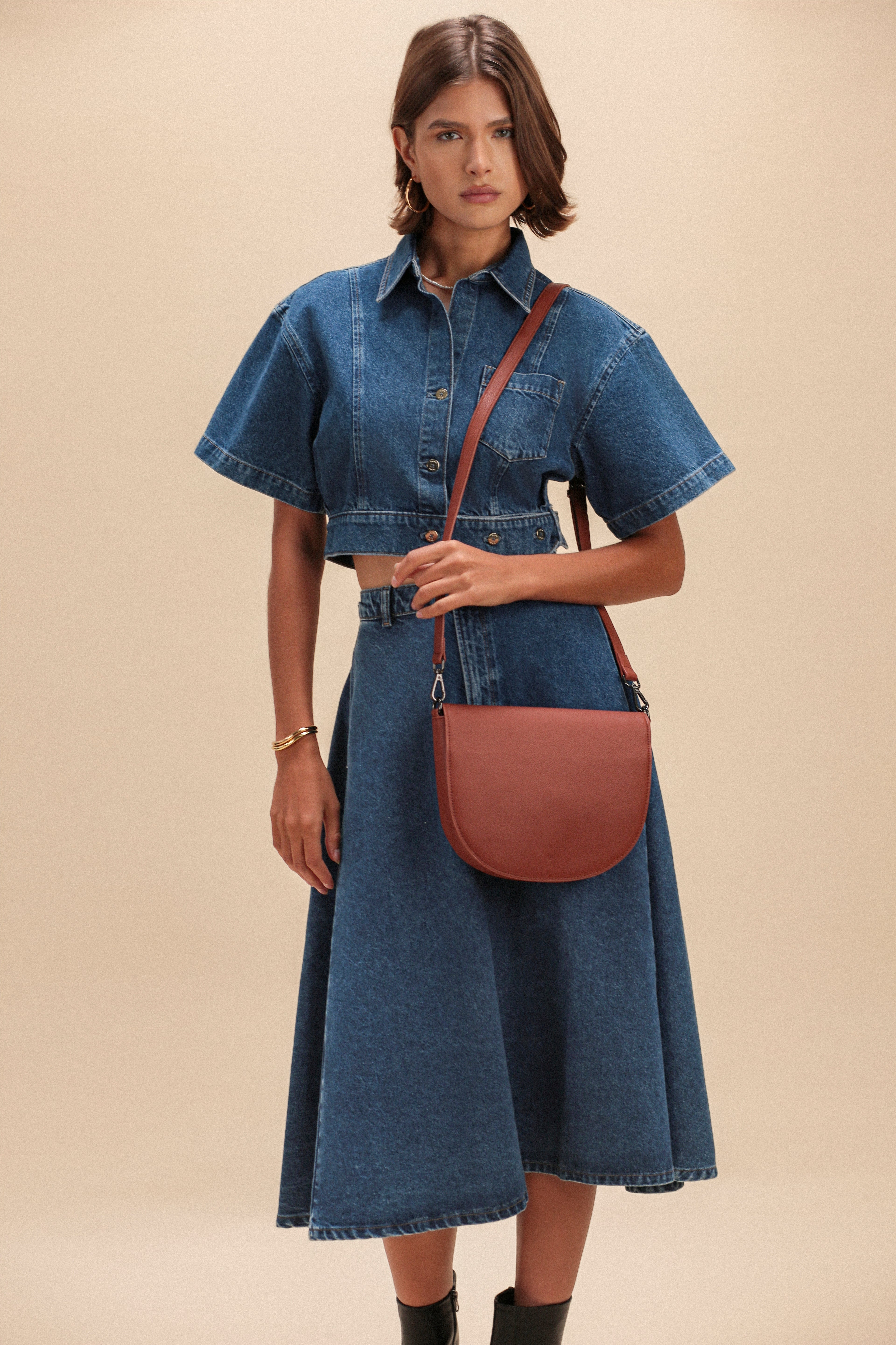 Saddle Bag - Walnut Pebble (Gold Hardware)