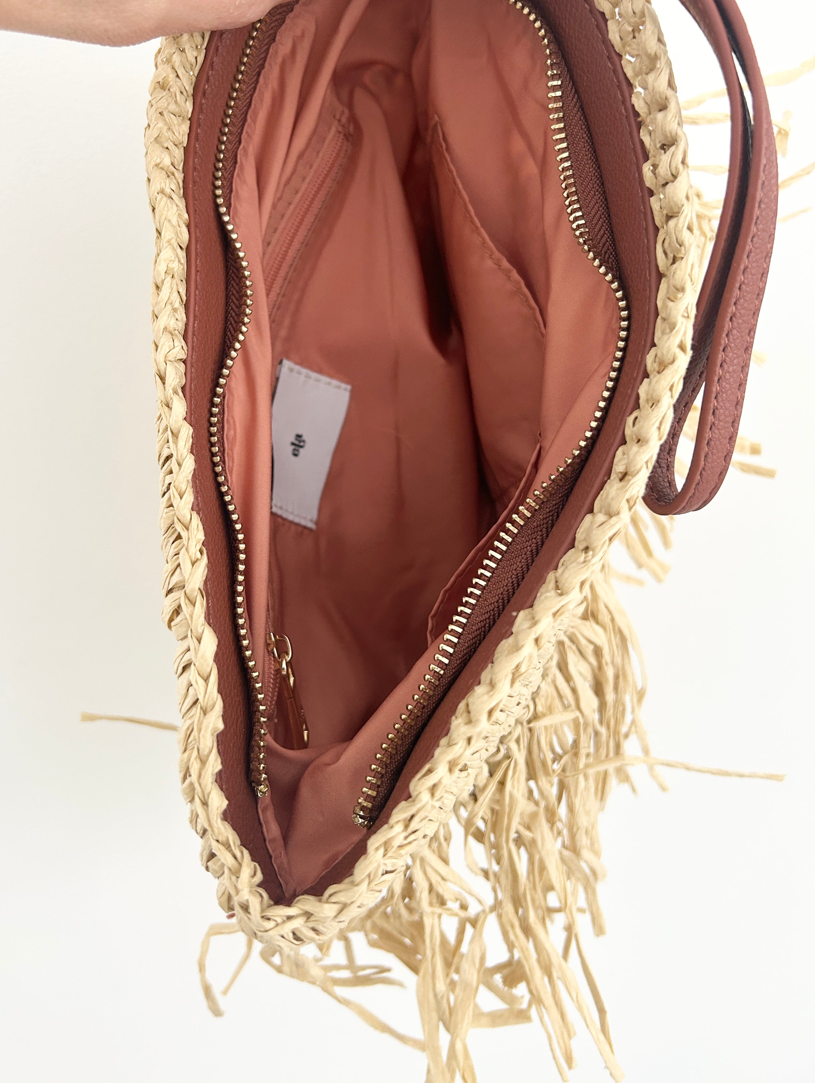 Straw Clutch with removable wristlet - Sand (Studio Sample)