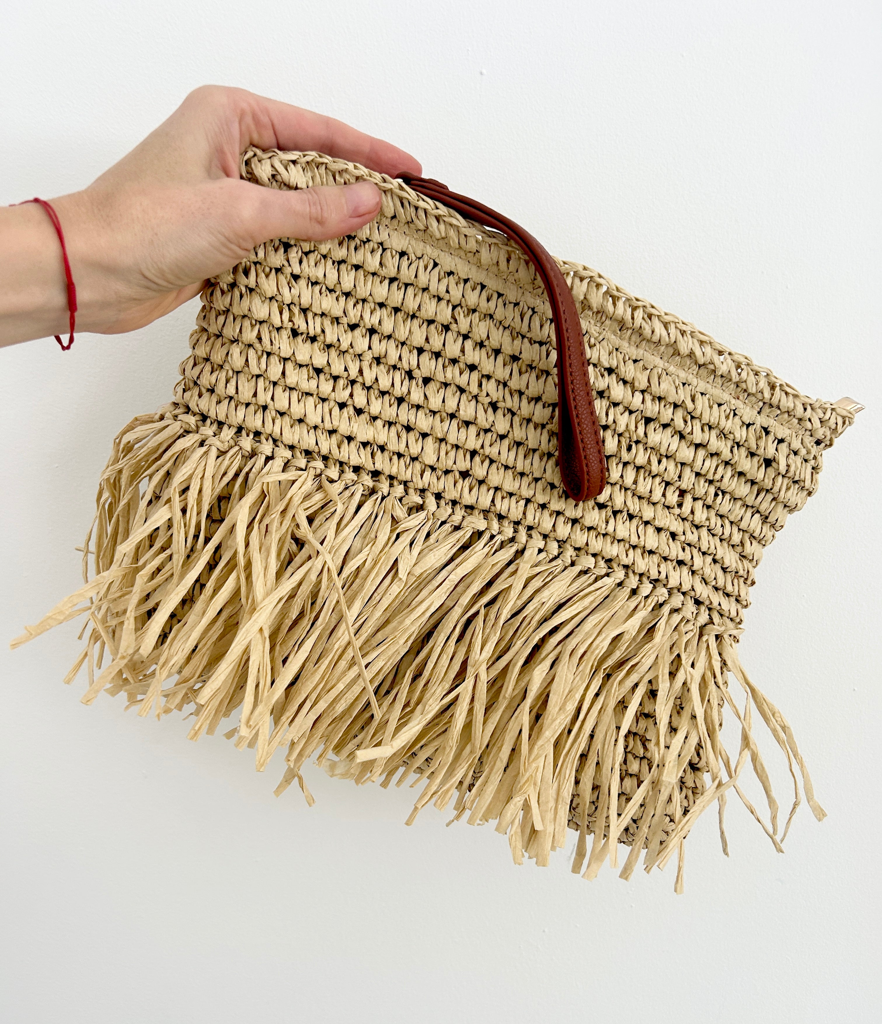 Straw Clutch with removable wristlet - Sand (Studio Sample)