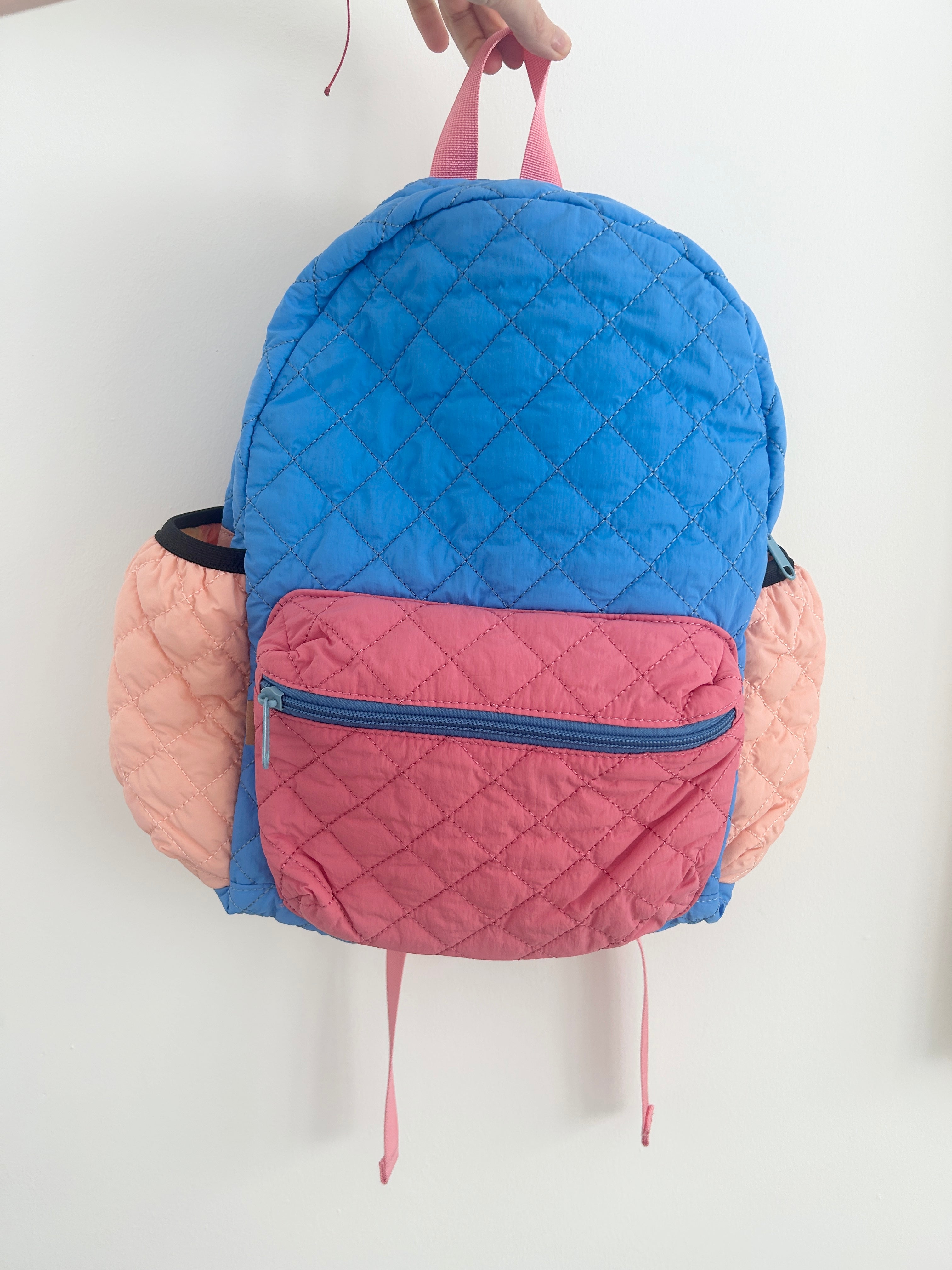 Quilted Colour Block Mini Kids Backpack - Blue Pink Coral Butter Yellow (studio sample)