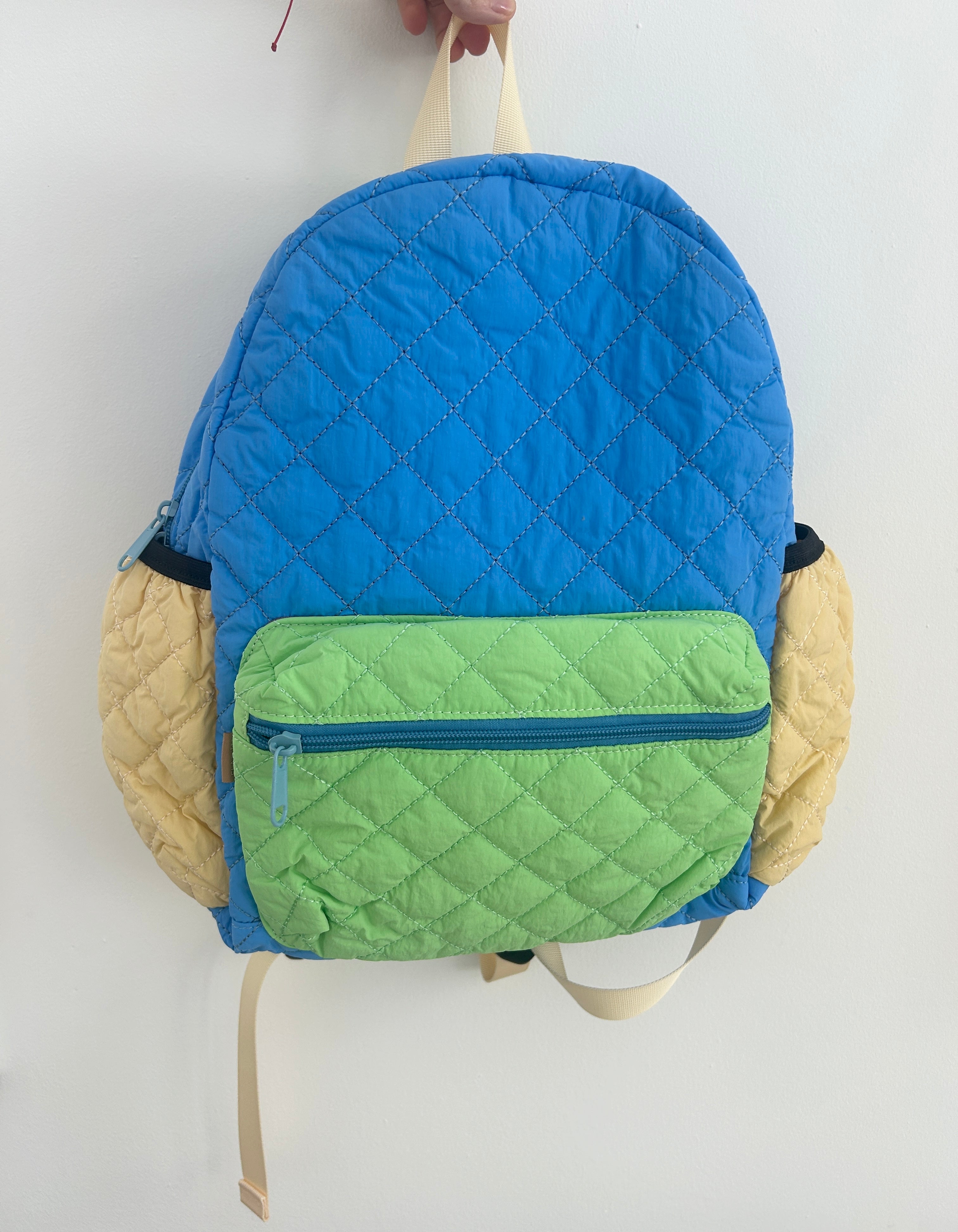 Quilted Colour Block Mini Kids Backpack - Blue Green Butter Yellow (studio sample)
