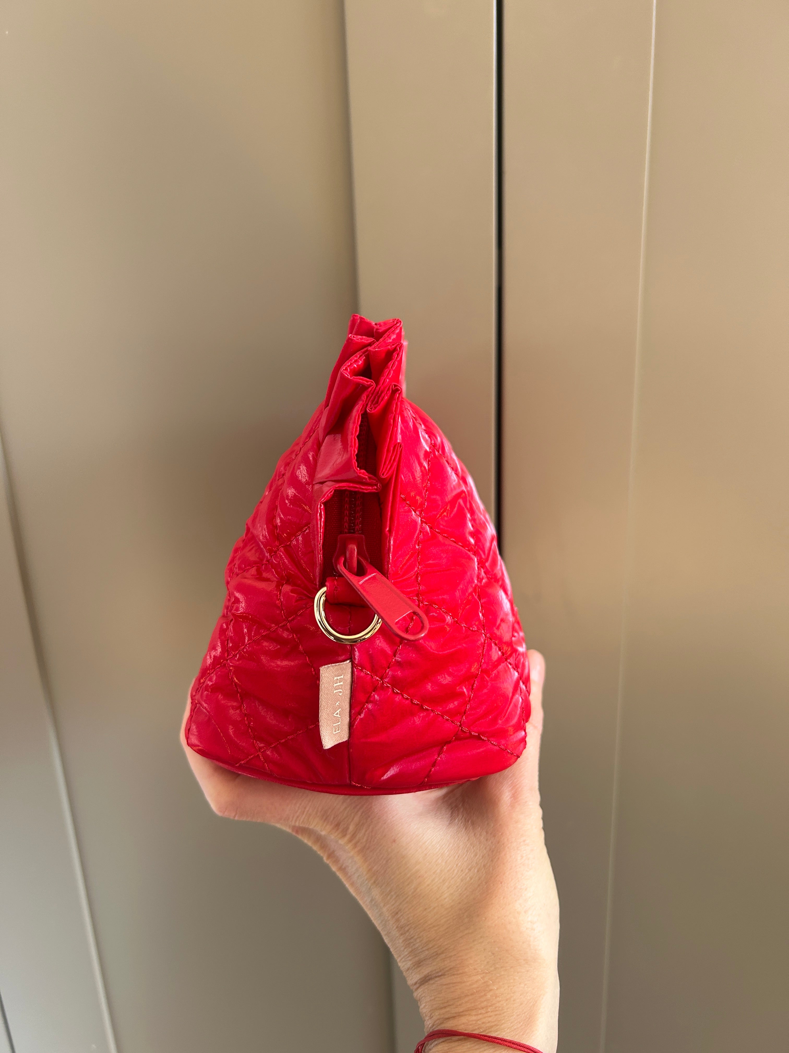 Shiny Quilted Dome Cosmetic Case/Bag with Chain - Red (studio sample)