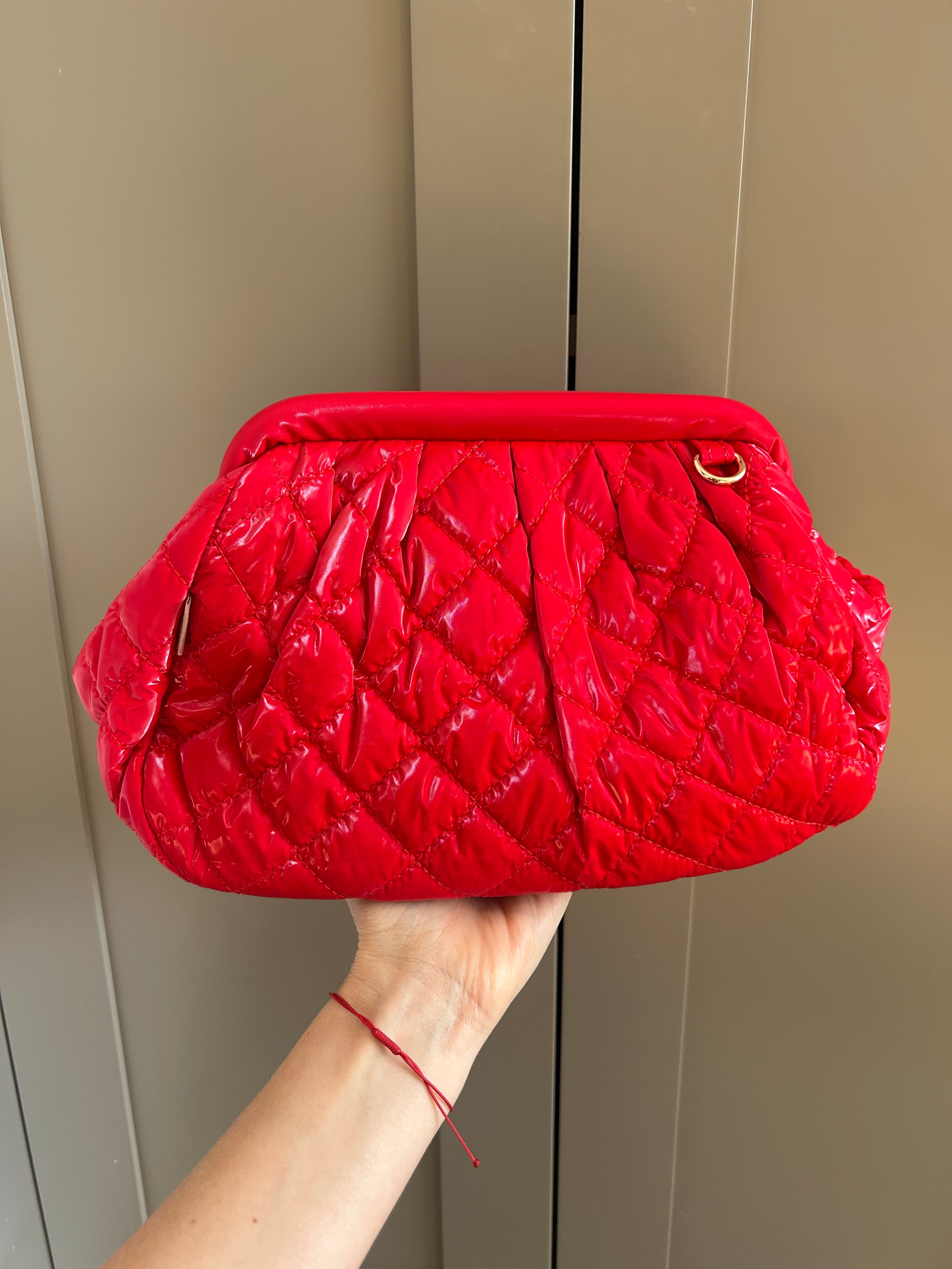 Shiny Quilted Frame Clutch with Chain - Red (studio sample)