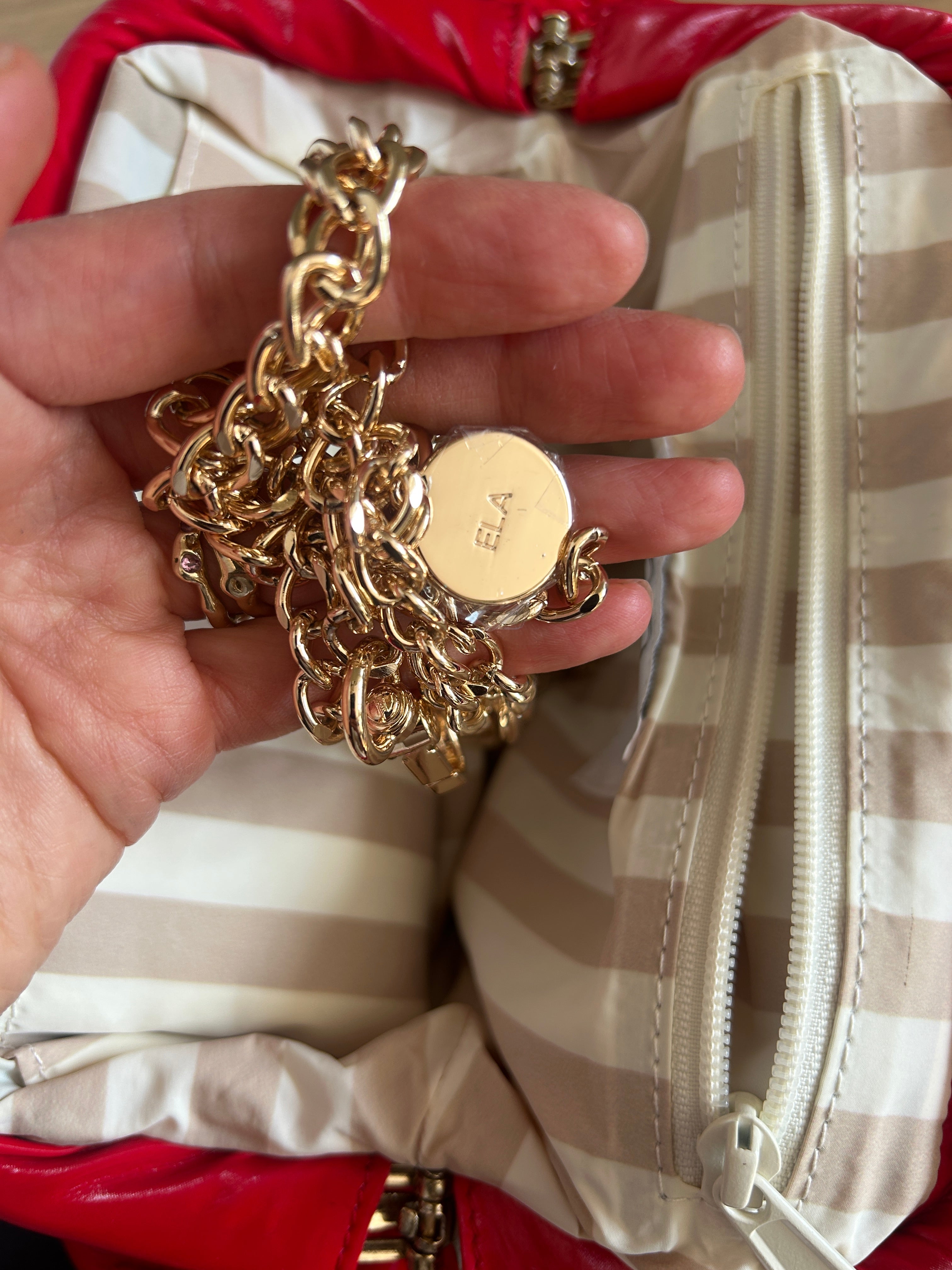 Shiny Quilted Frame Clutch with Chain - Red (studio sample)