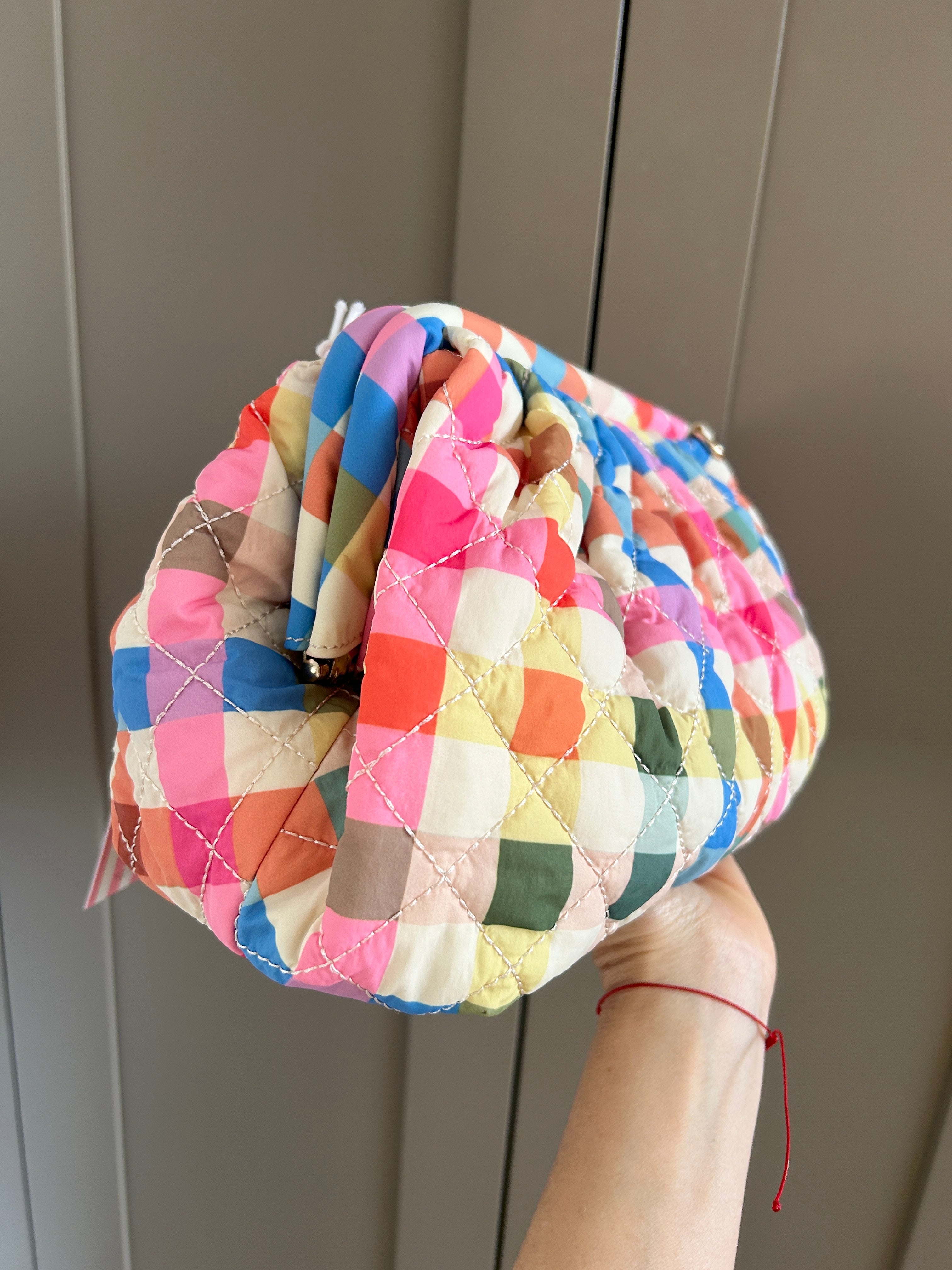 Quilted Oversized Frame Clutch with Chain - Check Print (studio sample)