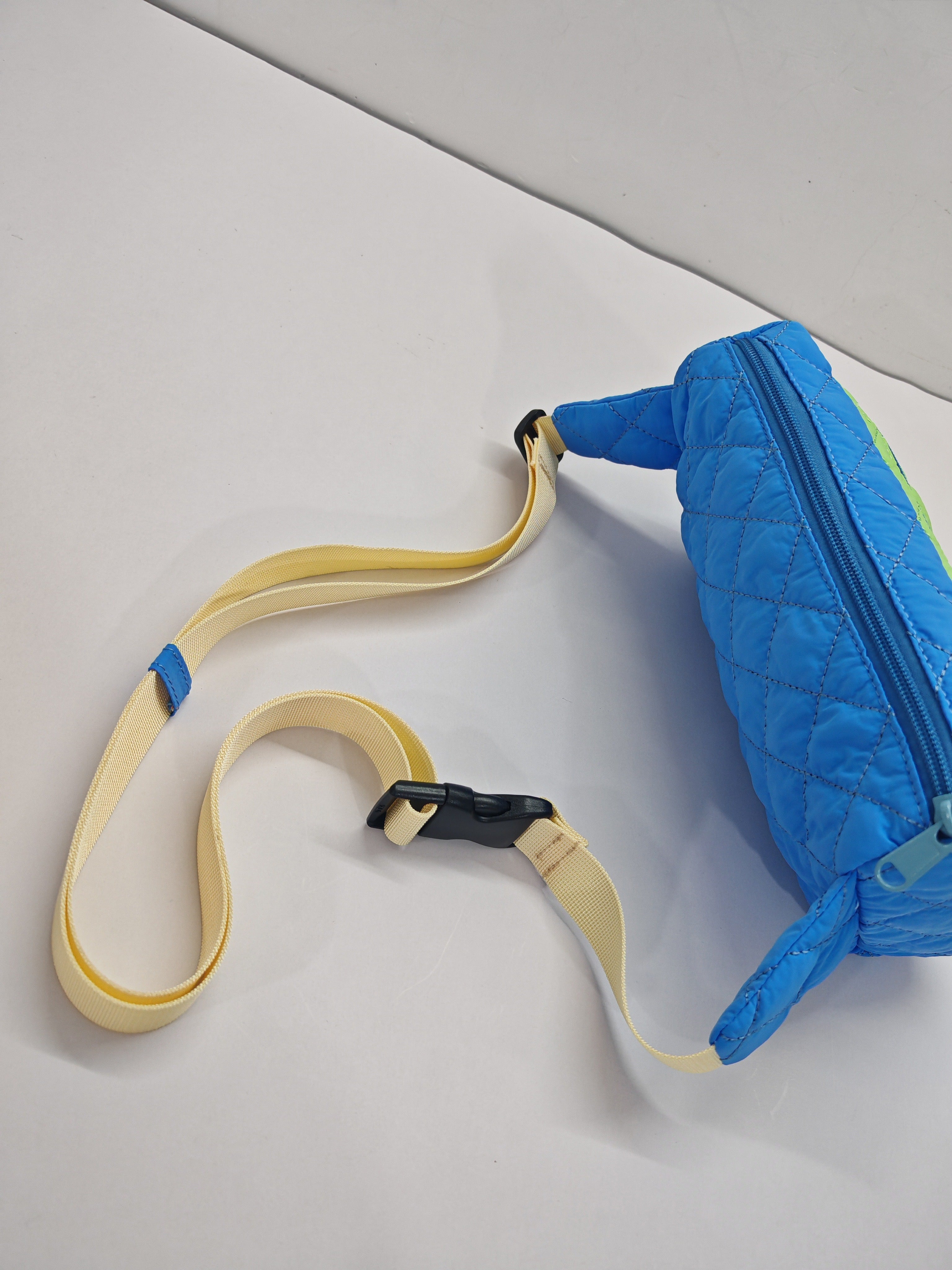 Quilted Colour Block Fanny Pack - Blue Green Butter Yellow (studio sample)