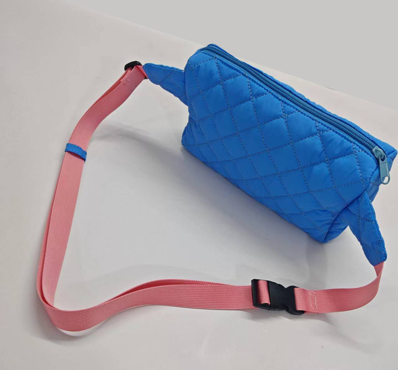Quilted Colour Block Fanny Pack - Blue-Pink (studio sample)