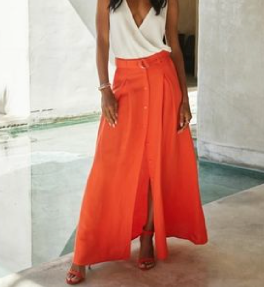 L'AGENCE Belted Linen Maxi Skirt In Orange - Campaign Shoot (size XS)