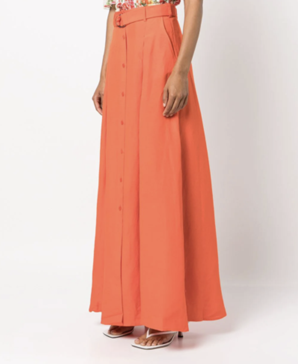 L'AGENCE Belted Linen Maxi Skirt In Orange - Campaign Shoot (size XS)