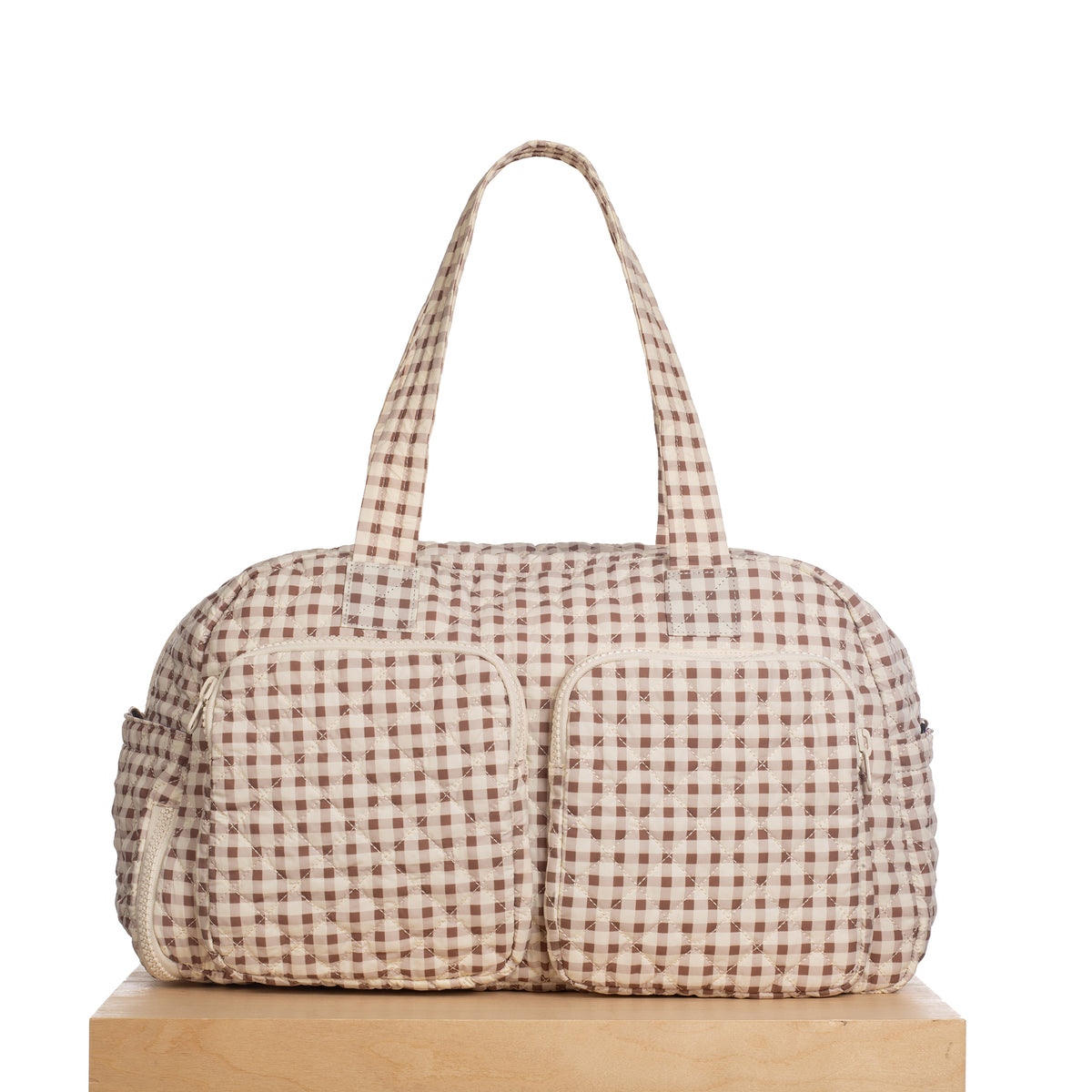 Front Pocket Duffle –  Taupe/Cream Gingham (Sample)