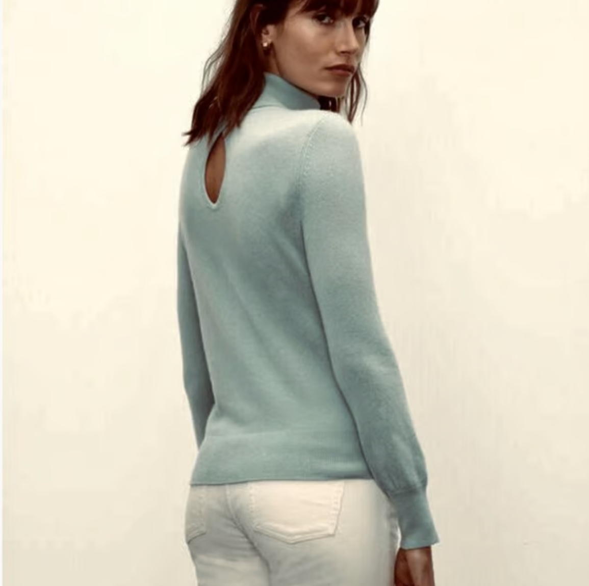 Club Monaco Cashmere Turtleneck Sweater with Keyhole detail (Teal blue) - size Small Campaign Shoot Clothing