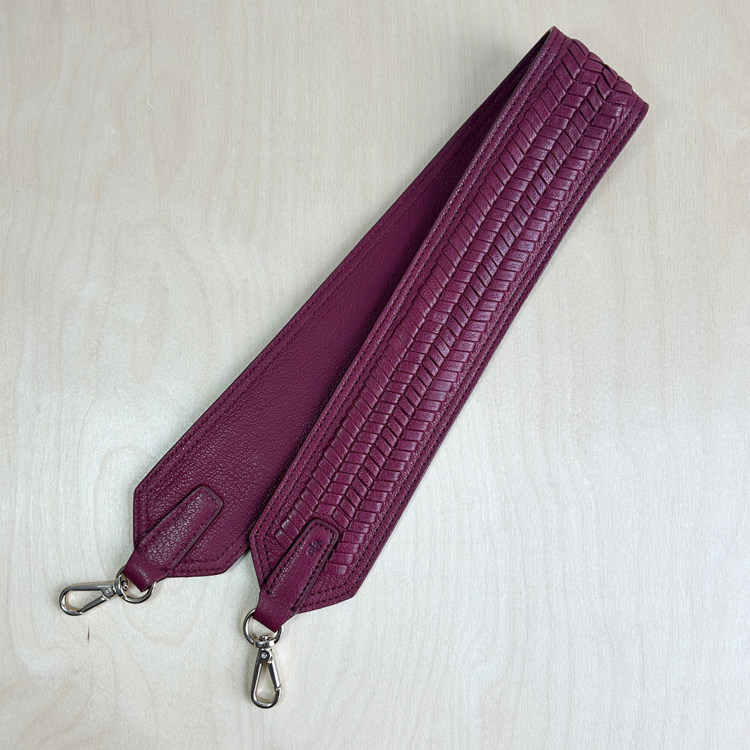 Braided Leather Guitar Strap - Burgundy Sample