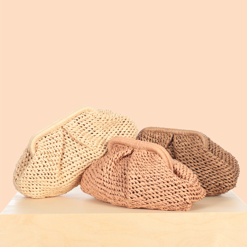 Mini Raffia Frame Clutch - Straw