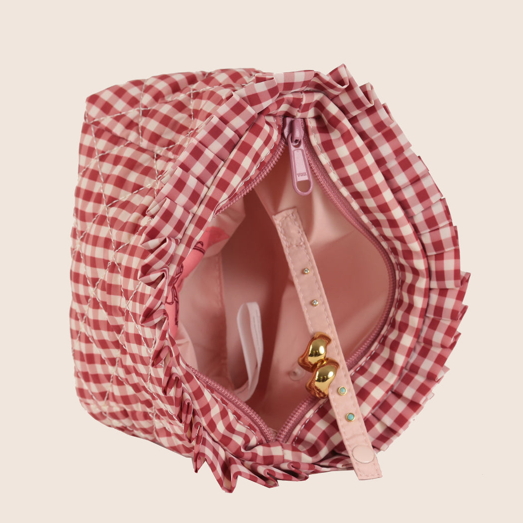 ela x Jillian Harris - Ruffle Mini Cosmetic Case - Red Gingham Print