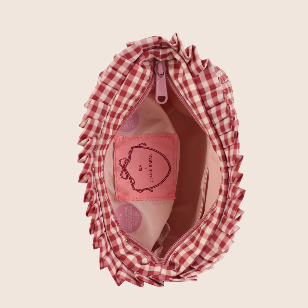 ela x Jillian Harris - Ruffle Mini Cosmetic Case - Red Gingham Print