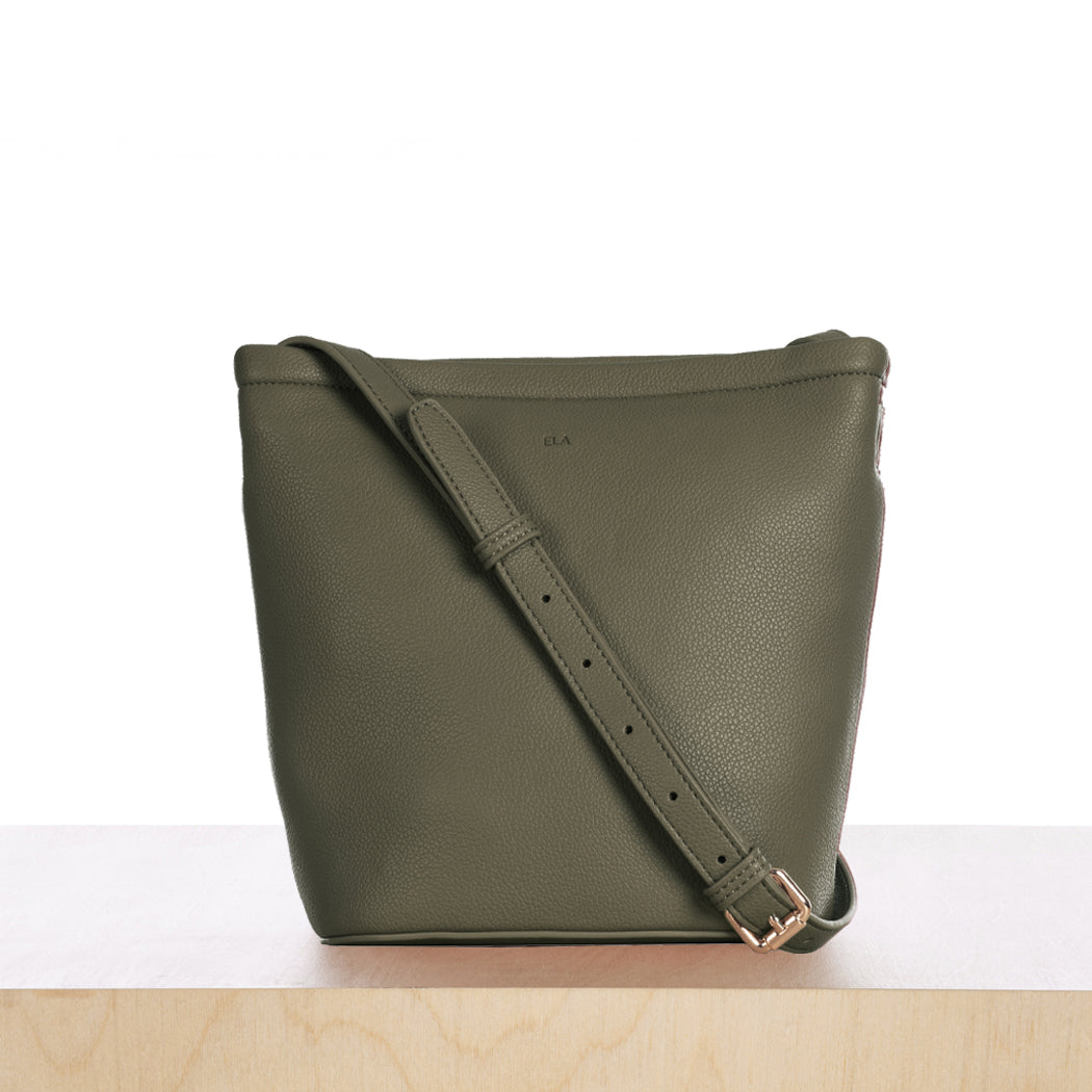Mini Mia Bucket Bag - Olive Pebble