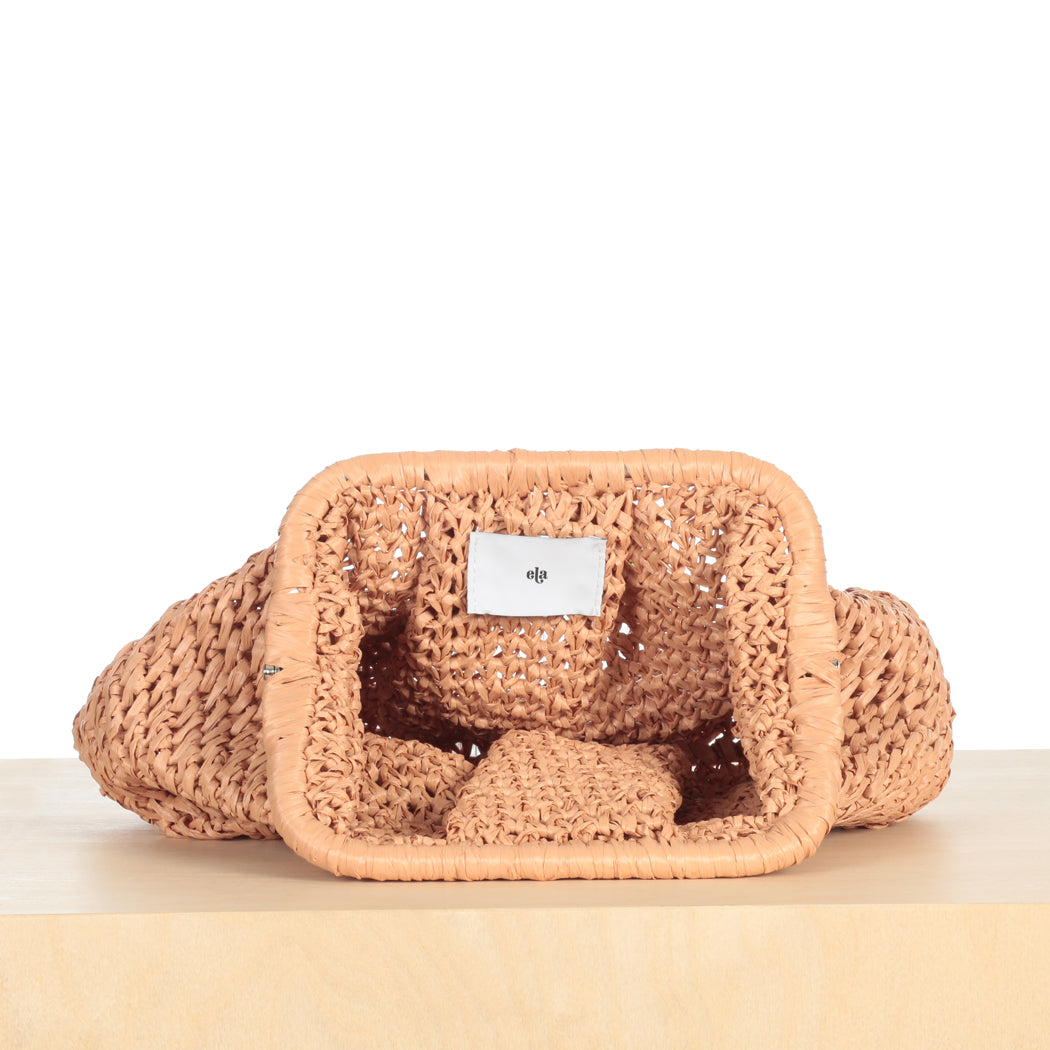 Raffia Frame Clutch - Coral