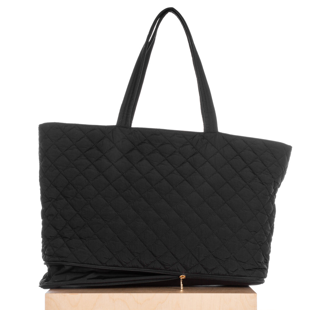 Quilted Expandable Tote –  Black