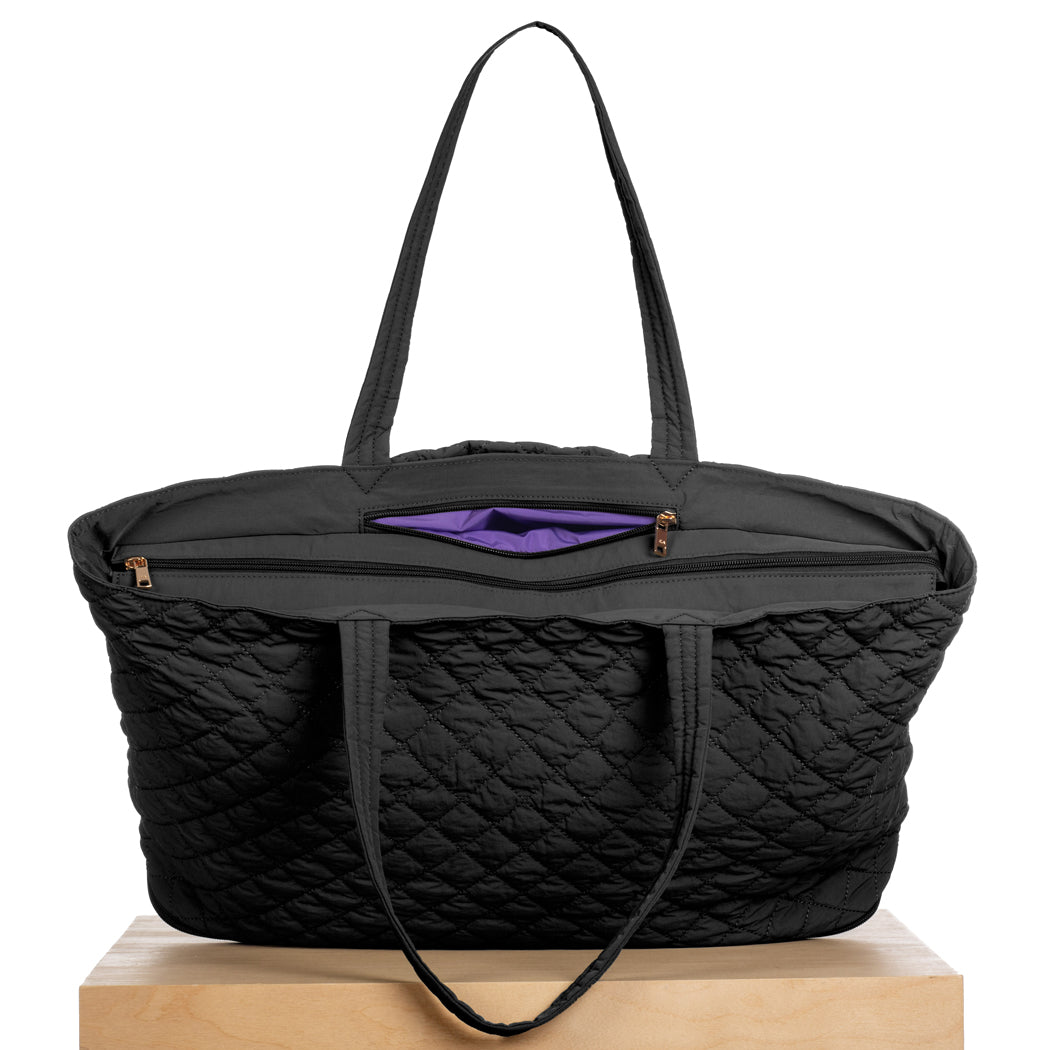 Quilted Expandable Tote –  Black