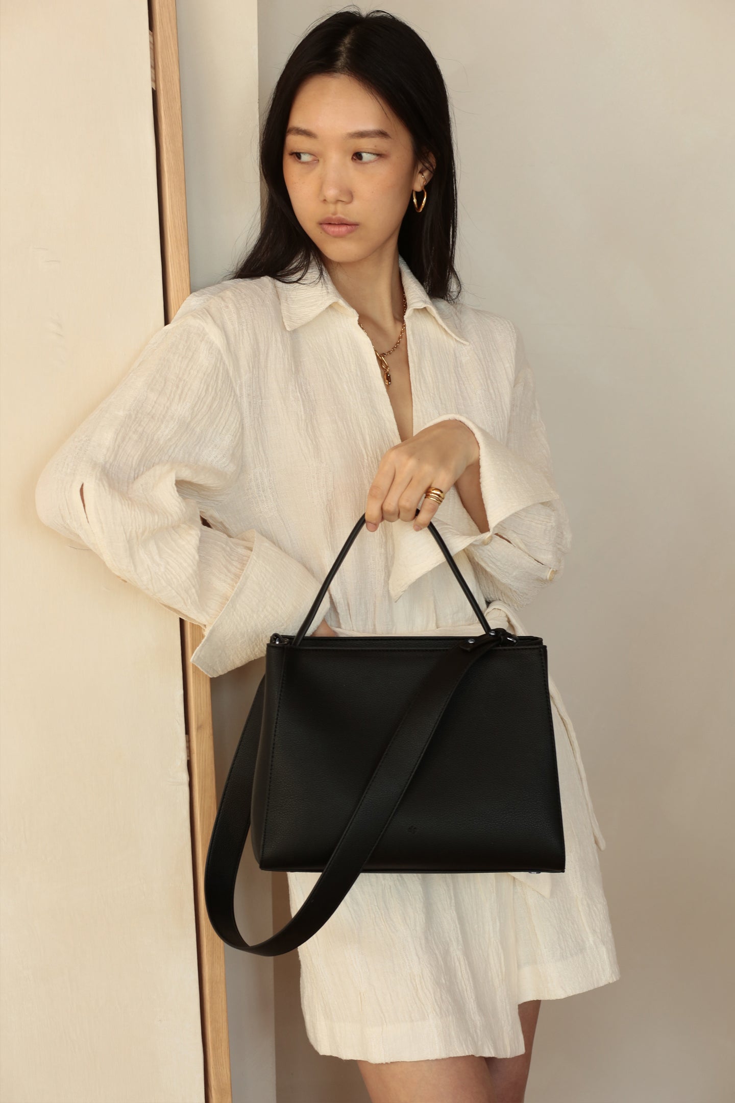 Satchel Bag - Black with gunmetal hardware (comes with two straps)