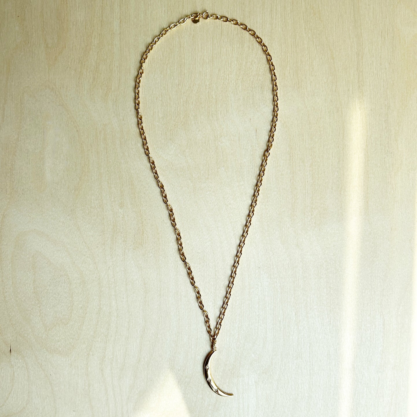 Long and chunky cable chain necklace with moon charm 59.5cm - Sample Sale